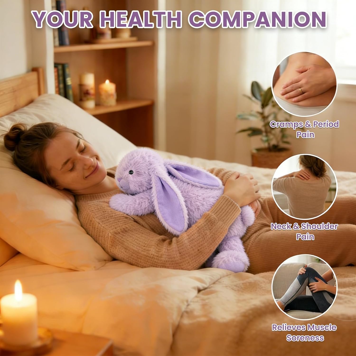 SuzziPals Heatable & Coolable Purple Bunny Stuffed Animal Heating Pad for Soothing & Relaxation, Lavender Purple Bunny Plush for Discomfort, Rabbit Stuffed Animals for Kids, Easter Bunny Plushies Gift - Image 3