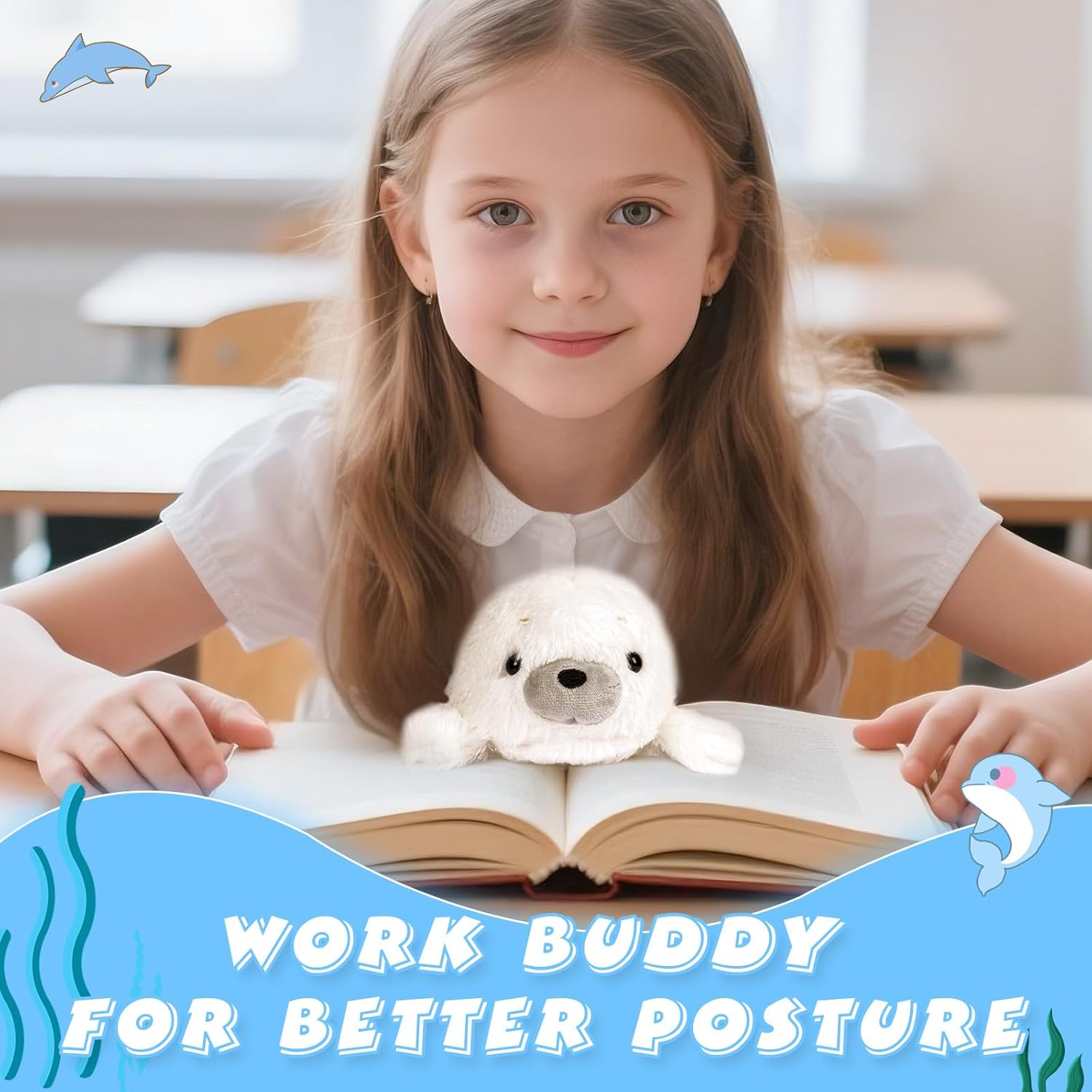 7.8" White Seal Plush – Posture Improvement Desk Buddy – Soft & Supportive Sitting Companion – Cute Stuffed Animal for Office, Study, and Gift - Image 2