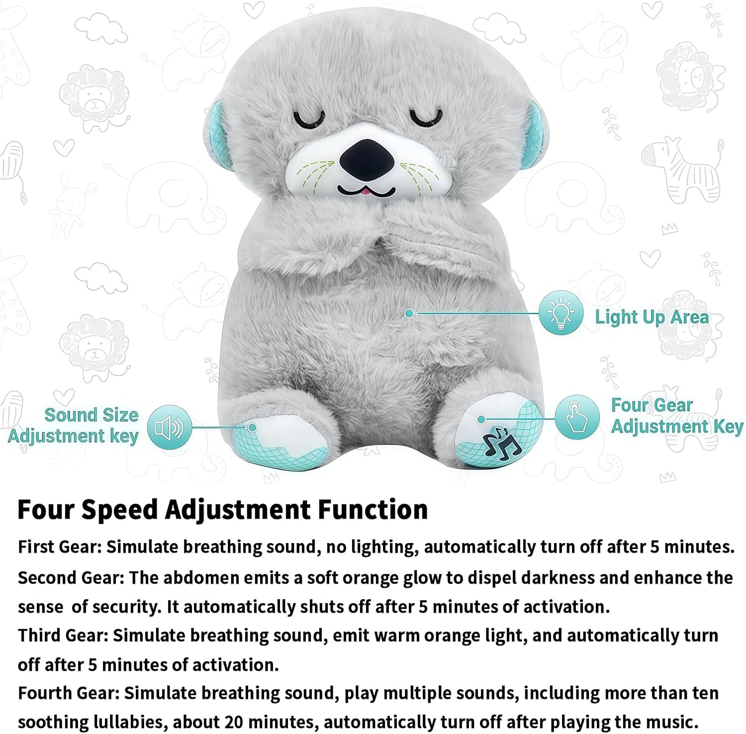 rytopt Breathing Stuffed Animal, No Breathing Movement in Its Abdomen, Simulated Breathing Sounds, 4 Gear Adjustment, Volume Control, Plush Toy with Music & Light - Image 3