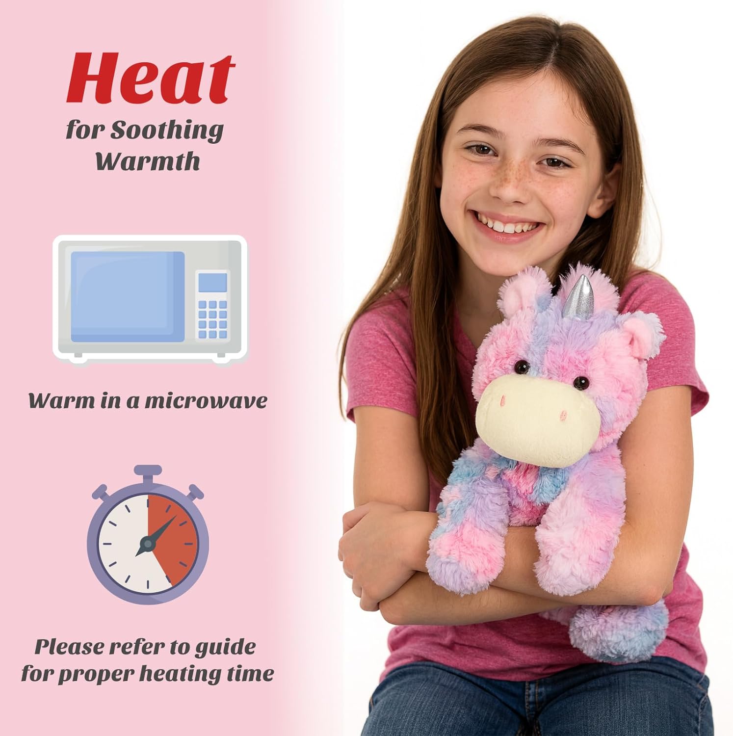 Easfan Weighted Stuffed Animals, Heated & Coolable Weighted Plush Toy Microwavable Lavender Scented Toys Cute Soft Plushies, Unicorn Gifts for Adults & Kids,12 inch - Image 3