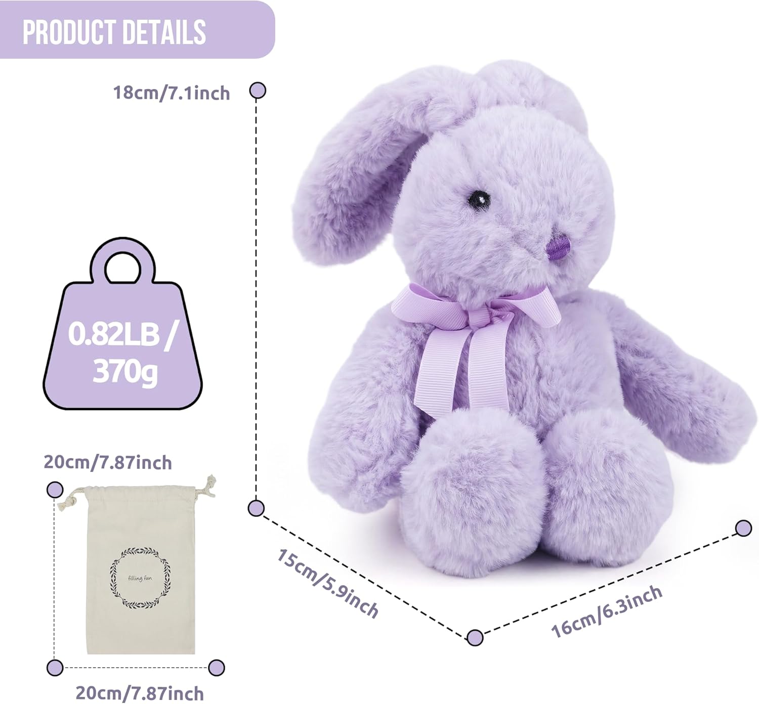 Microwaveable Lavender Bunny Plush, Heated & Lightly Weighted Stuffed Animal Plush Toy, Faux Rabbit Fur, Scented Buddy for Soothing Relaxation, Hand Warmer Gift for Adults 18+, Purple 7 Inch - Image 9