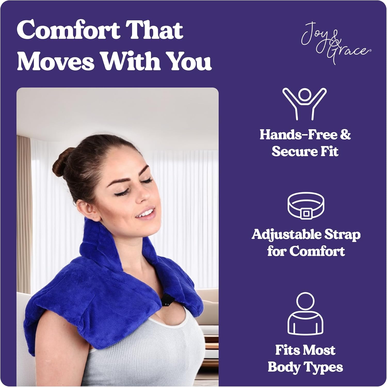 Microwavable Heating Pad for Neck, Shoulders, and Back by Joy & Grace | 5 Lb Weighted Neck & Shoulder Wrap | Moist Heat Therapy Pack for Relaxation and Comfort | Soft Micro-Mink Cover | Scented Blue - Image 3