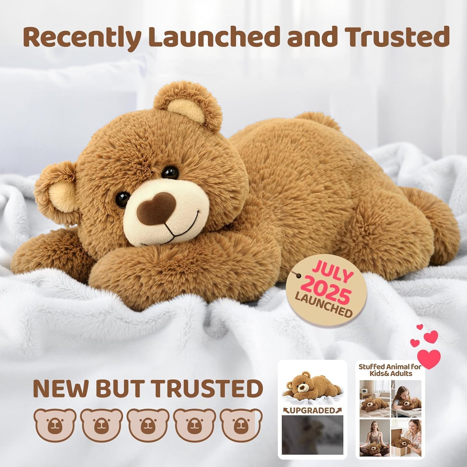 Mewaii Weighted Stuffed Animals for Adults & Kids, 2-5 lbs - 23" Heatable Coolable Bear Plush, Microwavable Adjustable Removable Inner Pad, Realistic Hug Comfort Gift (Brown) - Image 2