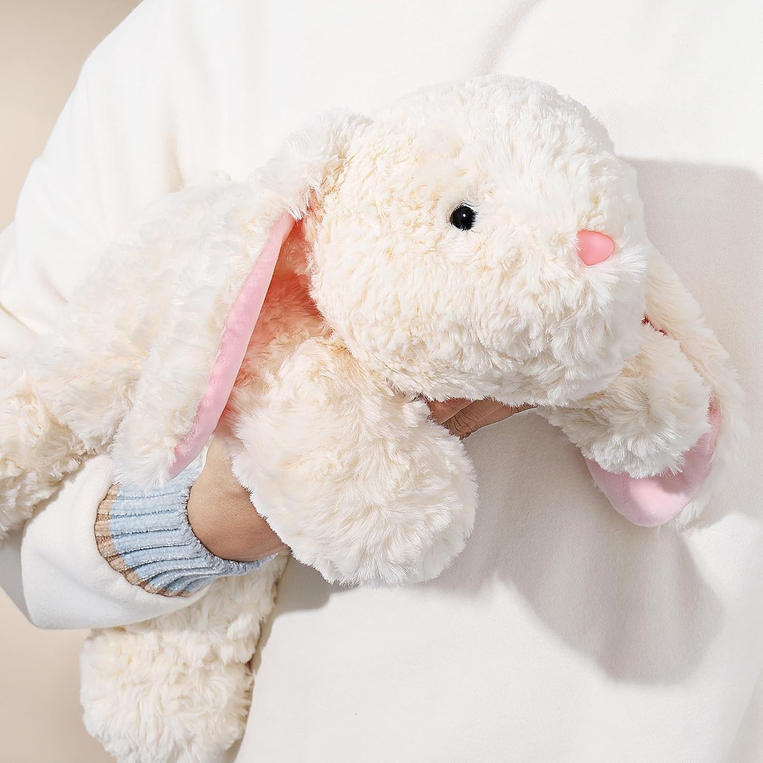 10Lbs Weighted Bunny Stuffed Animal, 27.5" Sturdy Soft Beige Rabbit Plush Toy for Adults, Huggable Companion for Cuddling - Image 4