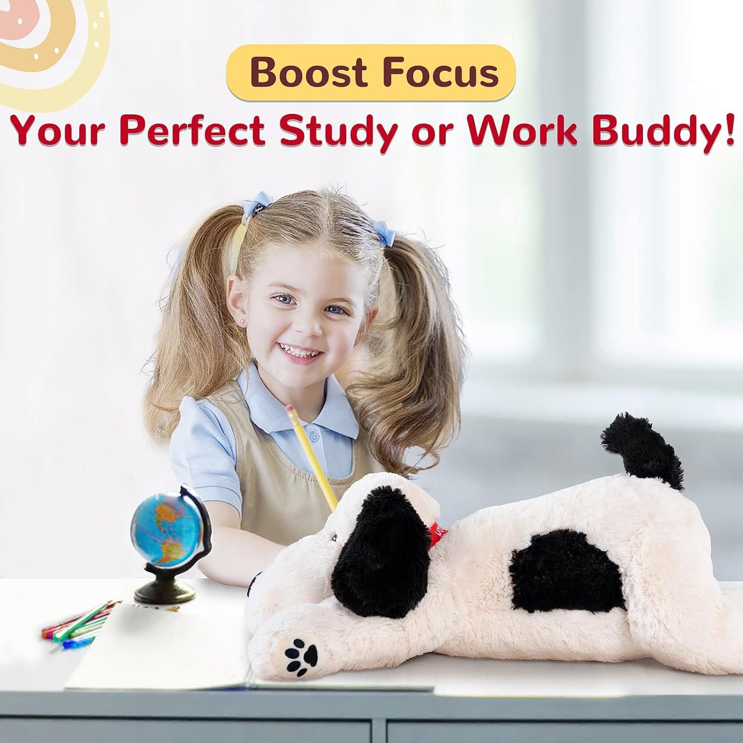 meowtastic Black & White Dog Weighted Stuffed Animals - 22 Inch 4.5 Pounds Weighted Plush Dog Stuffed Animals - Big Stuffed Dog Plush Pillow - Cute Plush Toys Gifts for Kids & Adults (22" 4.5 lbs) - Image 6