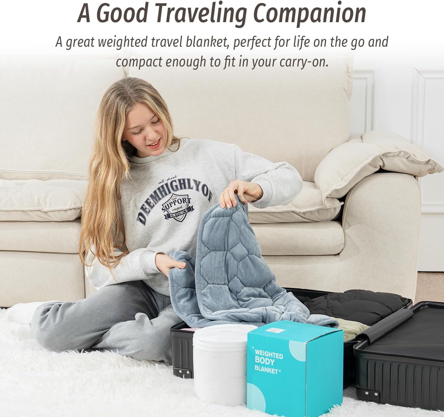 Wemore Weighted Lap Blanket 7lbs for Adults, Small Weighted Blanket Throw for Travel, Soft Weighted Lap Pad for Relaxation, Calming, Napping and Sleeping, Machine Washable, Light Grey 29" x 24" - Image 7