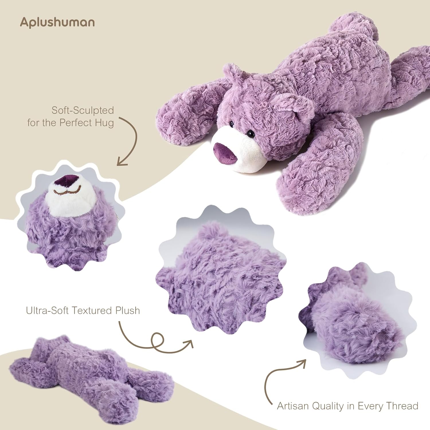 1.8 lb Purple Bear Weighted Stuffed Animal | Microwavable Heatable & Coolable Heating Pad with Tourmaline Beads & Lavender | Long Lasting Cozy Warmth Plush Toy | Includes Gift Box & Greeting Card - Image 5