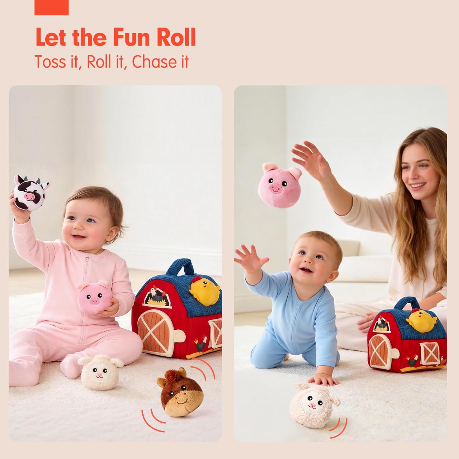 hahaland Baby Toys 6-12 Months - Surprise Barn Stuffed Farm Animals, Rattle, Crinkle, Mirror, Montessori Toys for 6 Month Old Sensory Balls 1-3, Baby Boy Gifts, Farm Plush Toys for Babies Travel Toy - Image 9