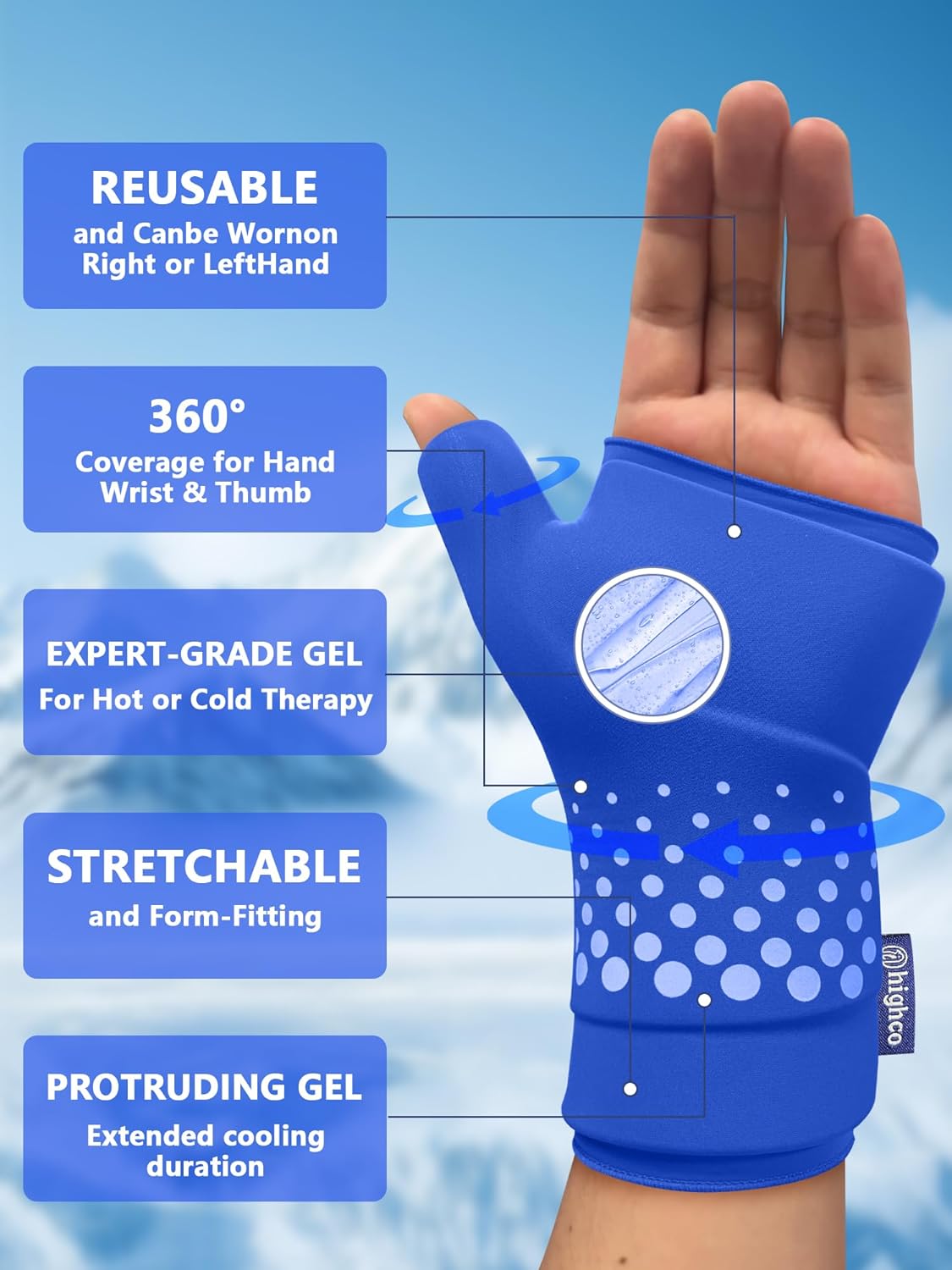 Wrist & Thumb Ice Pack Wrap -Cold & Hot Therapy Thickened Ice Gel- Hand Ice Pack & Ice Glove for Arthritis,Carpal Tunnel Relief, Tendonitis,Injuries & Recovery-Fits Men and Women - Image 5