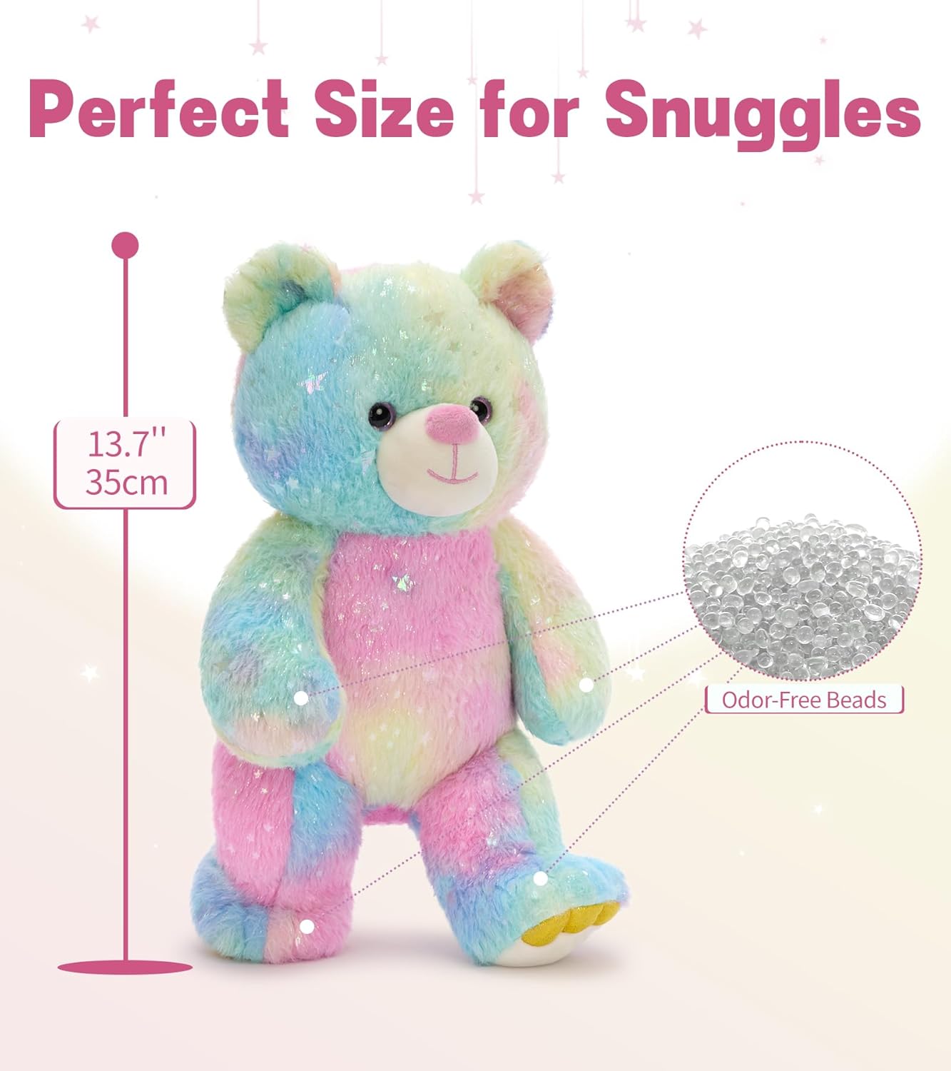 Tezituor Rainbow Teddy Bear Stuffed Animal,13.78in Cute Bear Plush Toys, Cozy Bears Plushies,Stuffies for Girlfriend, Kids Valentine’s Day,Christmas,Birthday Gifts,Huggable Medium Size(Rainbow) - Image 5