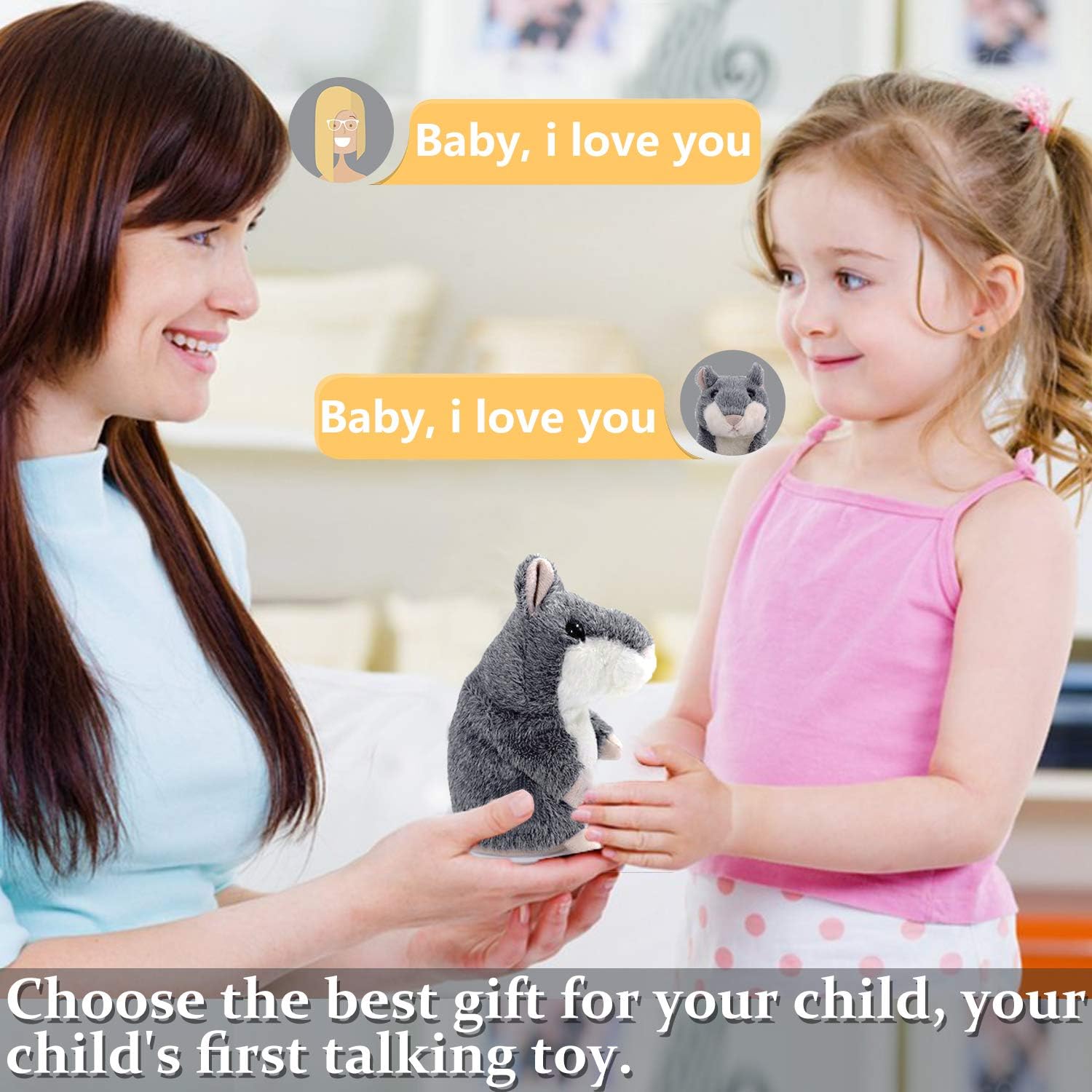 Talking Hamster Repeats What You Say Interactive Stuffed Plush Animal Talking Toy,Perfect Toy Gifts for Boys Girls Age 3+ (Gray) - Image 4