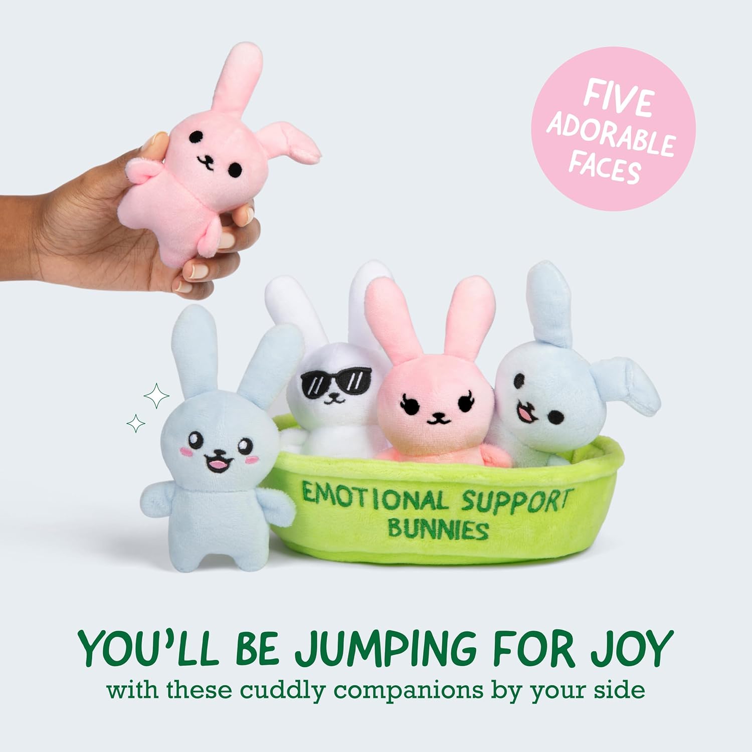 WHAT DO YOU MEME? Emotional Support Bunnies by Relatable, Cuddly Stuffed Animals and Toys, Squishy Toys and Plushies, Great Ideas for Loved Ones of All Ages, Includes 5 Plushies with Carrying Basket - Image 2