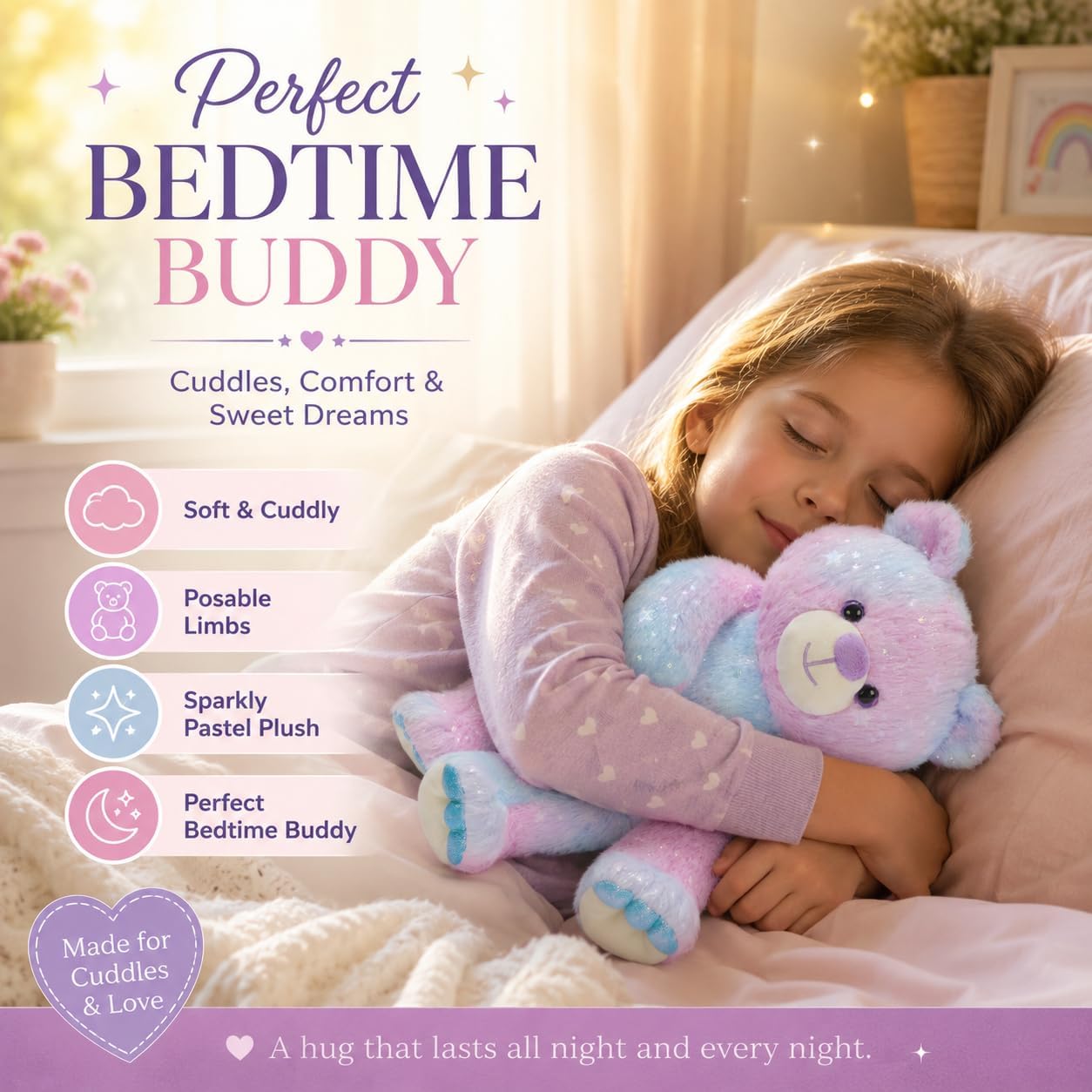 Tezituor Stuffed Teddy Bear,Rainbow Bear Plush Toys,13.78in Cute Cozy Bears Stuffed Animal, Valentines Bear Plushies,Stuffies for Girlfriend,Kids,Christmas,Birthday Gifts,Huggable (Blue Purple) - Image 6
