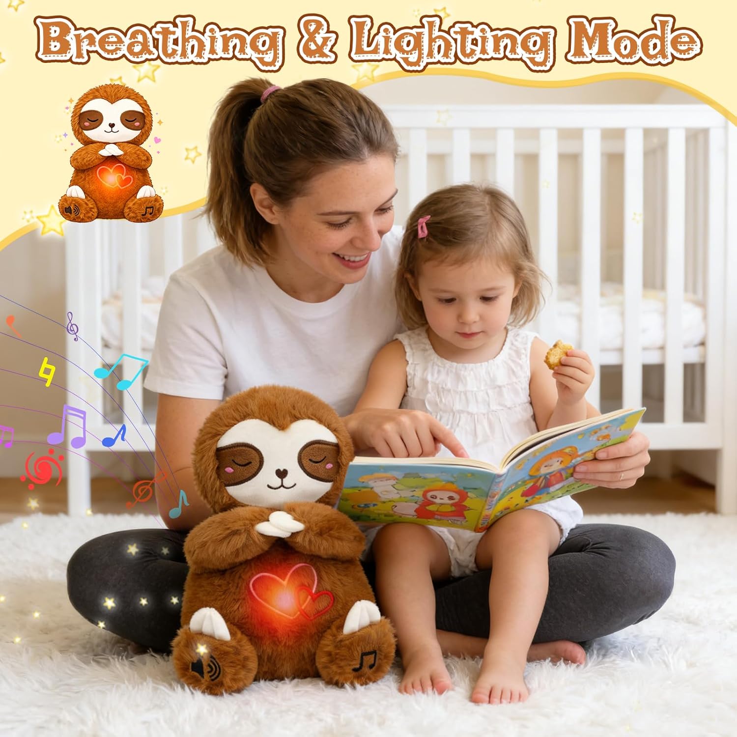 Breathing Sloth Stuffed Animal - 10" Soft Plush with Calming Music & Lights, Soothing Buddy Plushie for Kids & Adults, Cute Sensory Toy with 4 Breathing Modes - Image 3