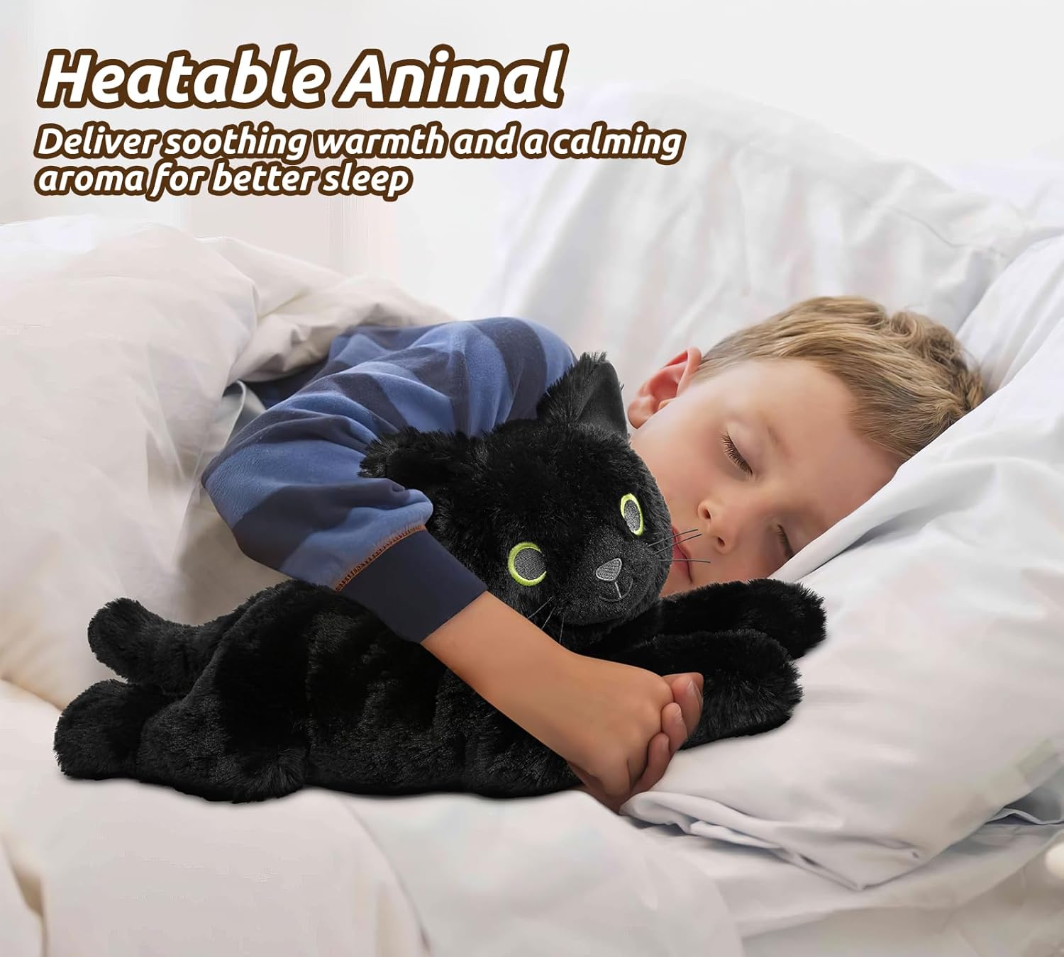 Black Cat Stuffed Animals, Microwavable Stuffed Animal Adorable Fluffy Cat Plush for Warmth & Comfort, Heatable Coolable Lavender Scent Cat Toy, Cute Soft Plushies Cat Gifts for Kids Boy Girls & Adult - Image 8