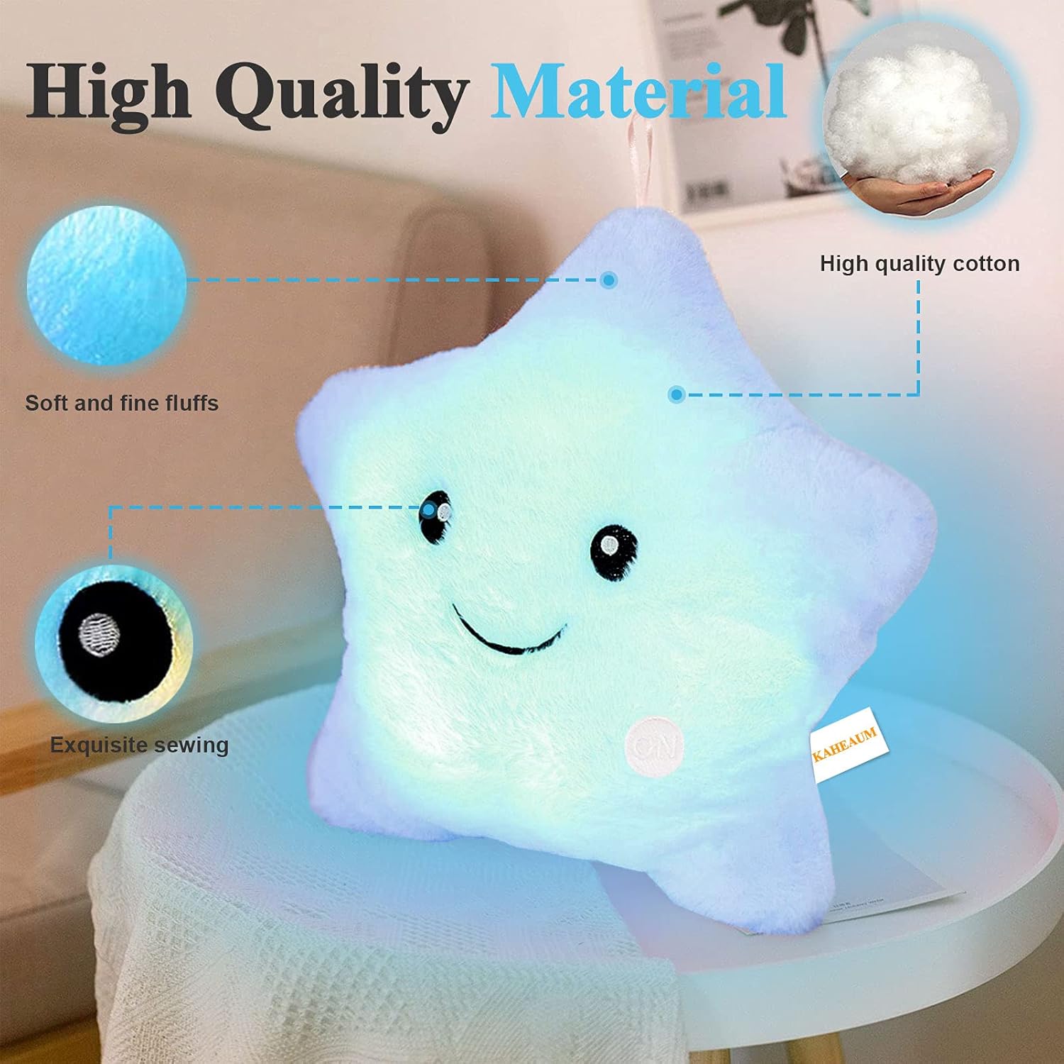 Creative Twinkle Star Glowing LED Night Light Up Plush Pillows Stuffed Toys Birthday Gifts for Kid Children Friends,Couch Bed Throw Pillows Decorative Light Blue Throw Pillow Covers - Image 3