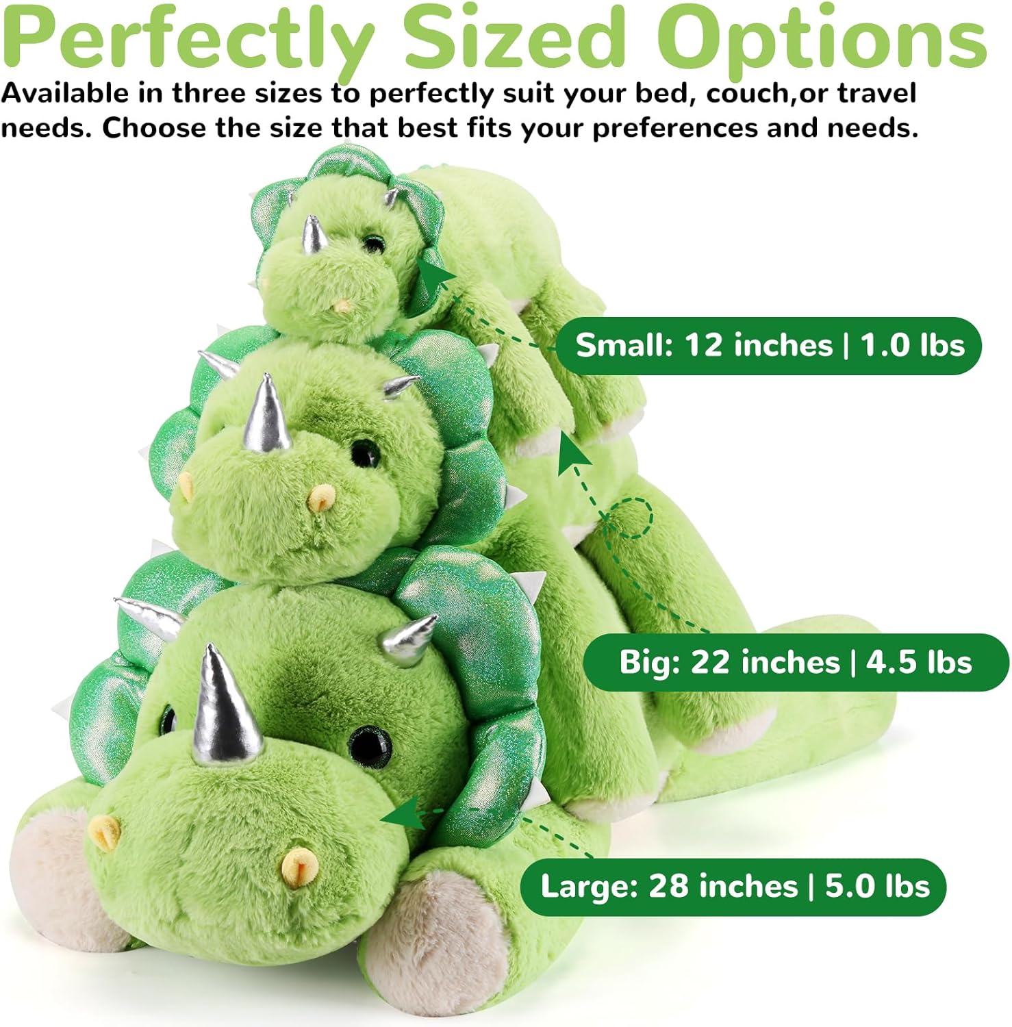 gnomantic Triceratops Weighted Stuffed Animals - 22 Inch 4.5 Pounds Weighted Plushies Dinosaur Stuffed Animals - Big Dino Plush Pillow - Cute Plush Toy Gifts for Kids & Adults (22" 4.5 lbs) - Image 2