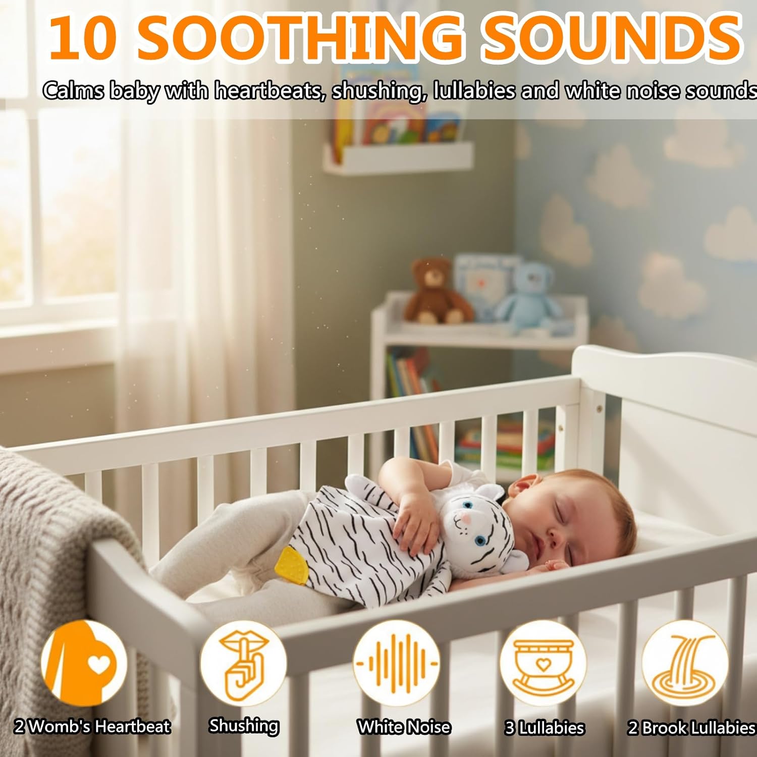 BEREST Rechargeable Baby Sleep Soother, 10 White Noises of Heartbeats & Lullabies Infant Sleeping Aid with Cry Sensor at Naptime Routine, Babies Gift Portable Plush Toddler Snuggle Toy Infant Blanket - Image 2