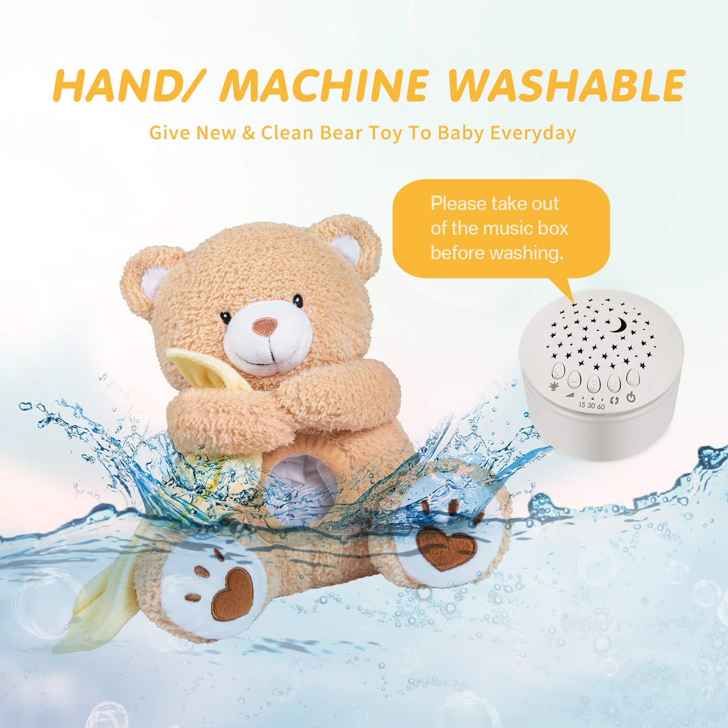 BEREST Baby Sleep Soother Bear, Mom's Heartbeat & Lullabies White Noise Machine, Nursery Decor Night Light Projector, Toddler Crib Sleeping Aid, Newborns Shower Gifts Portable Teddy - Image 6