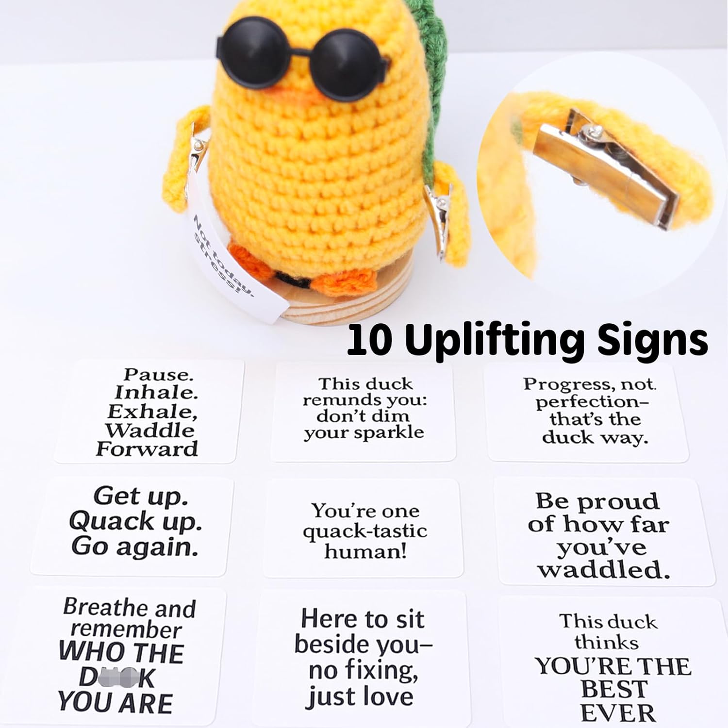 for Mom, Birthday Gift for Her Him, Positive Crochet Animals with 10 Affirmation Cards – Cute Emotional Support Duck Desk Decor Inspirational Gift for Women Coworkers Friends - Image 2