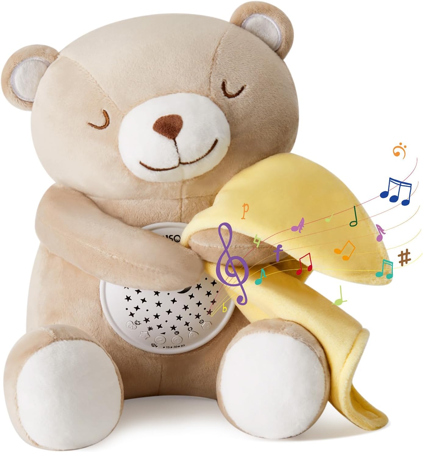 Baby Sleep Soother, White Noise Sound Machine Projector Night Light, Portable Stuffed Teddy Baby Gifts Bear Toy with 18 Soothing Sounds, Auto-Off Timer, Cry Sensor for Kids