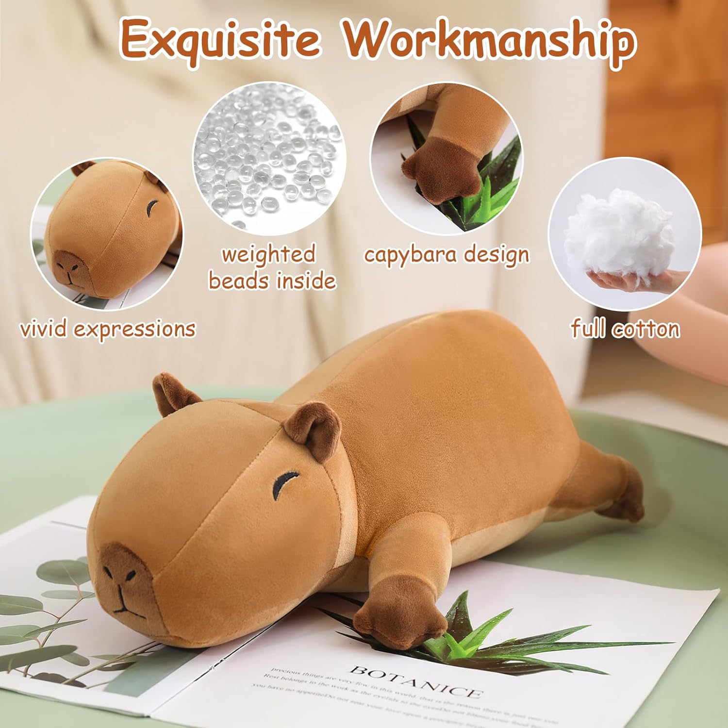 SQEQE Weighted Capybara Plush, Weighted Capybara Stuffed Animal, Cute Plushies Soft Pillow Toy Gift for Kids Adults 9.8 Inch, 0.8 Lbs - Image 3