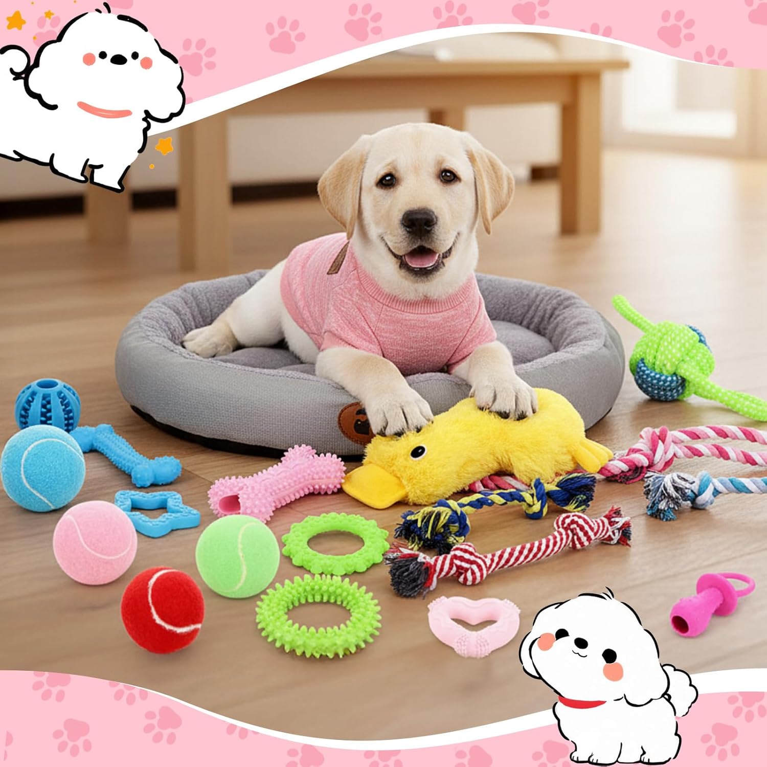 Zopeal 24 Pcs Luxury Dog Gift Set Thickened Plush Dog Bed and Sweater Dogs Squeaky Toys Breed Chewer Cute Duck Stuffed and Soft Squeaker Balls for Winter Puppy Pet Teething Chewing - Image 4