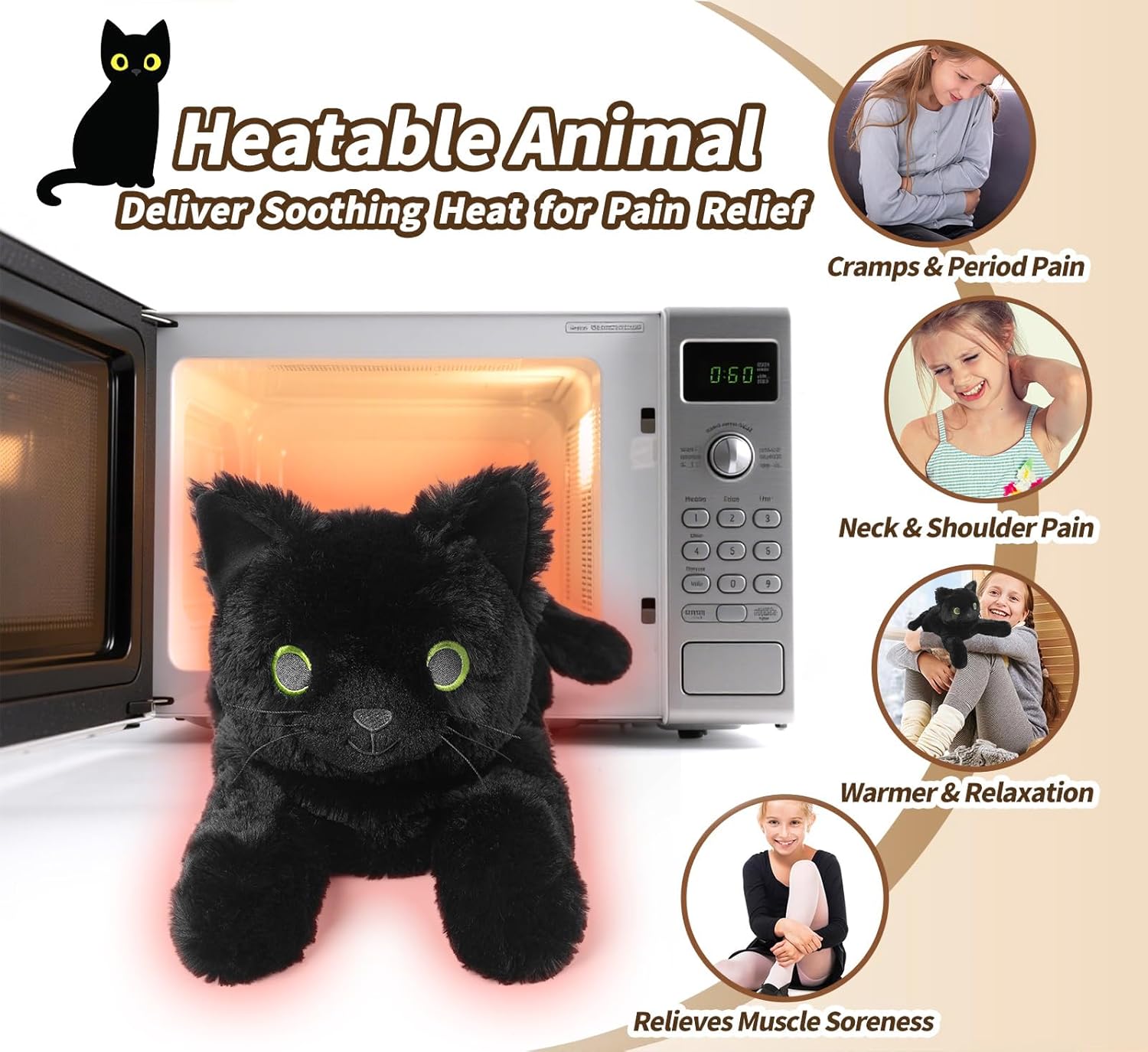 Black Cat Stuffed Animals, Microwavable Stuffed Animal Adorable Fluffy Cat Plush for Warmth & Comfort, Heatable Coolable Lavender Scent Cat Toy, Cute Soft Plushies Cat Gifts for Kids Boy Girls & Adult - Image 3