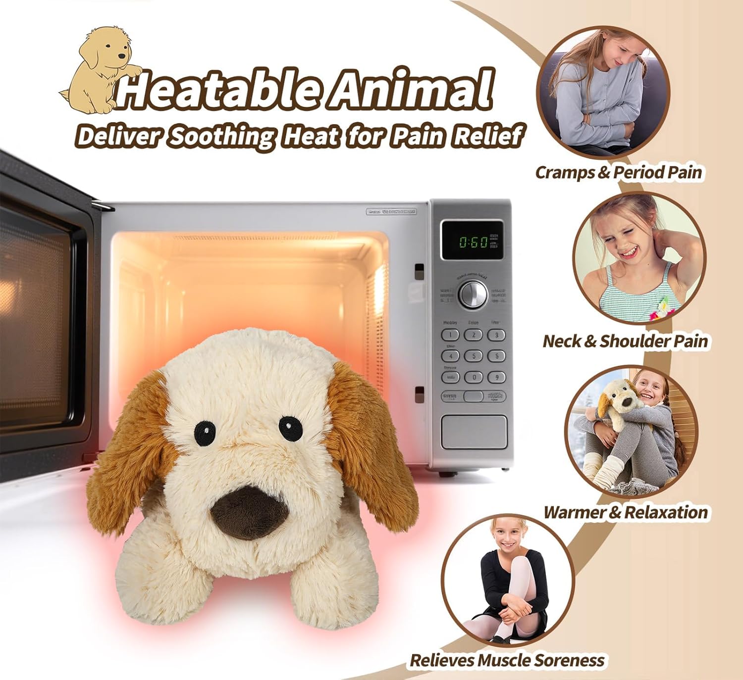 Puppy Stuffed Animals, Microwavable Stuffed Animal Adorable Fluffy Dog Plush for Warmth, Heatable & Coolable Lavender Scent Puppy Plush Toys, Cute Soft Dog Plushies for Kids & Adults Girls Boys Gifts - Image 3