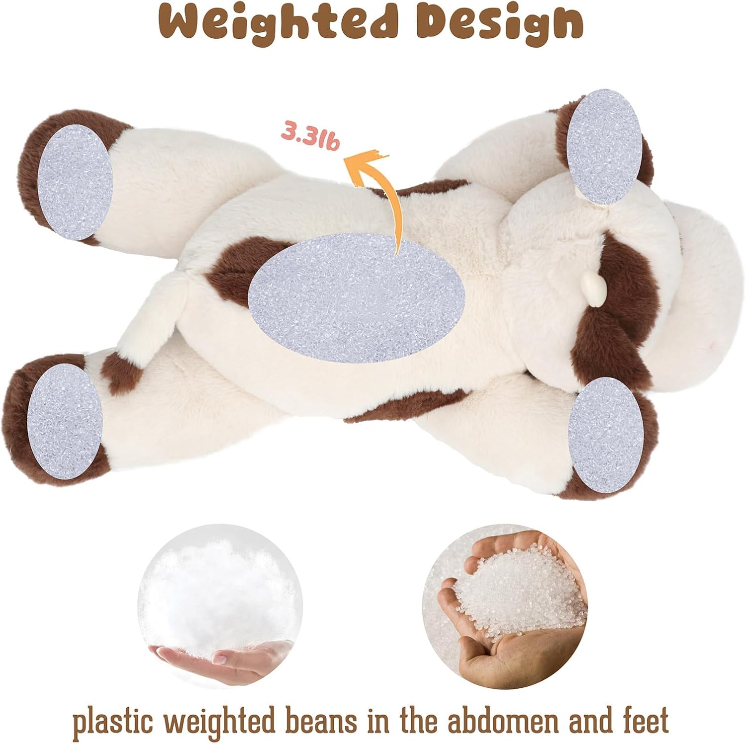 Weighted Cow Stuffed Animal Soft Weighted Plushes Cute Cow Plush Toy Birthday Gifts for Boys Girls Kids Adults (20" 3.3 lbs) - Image 3