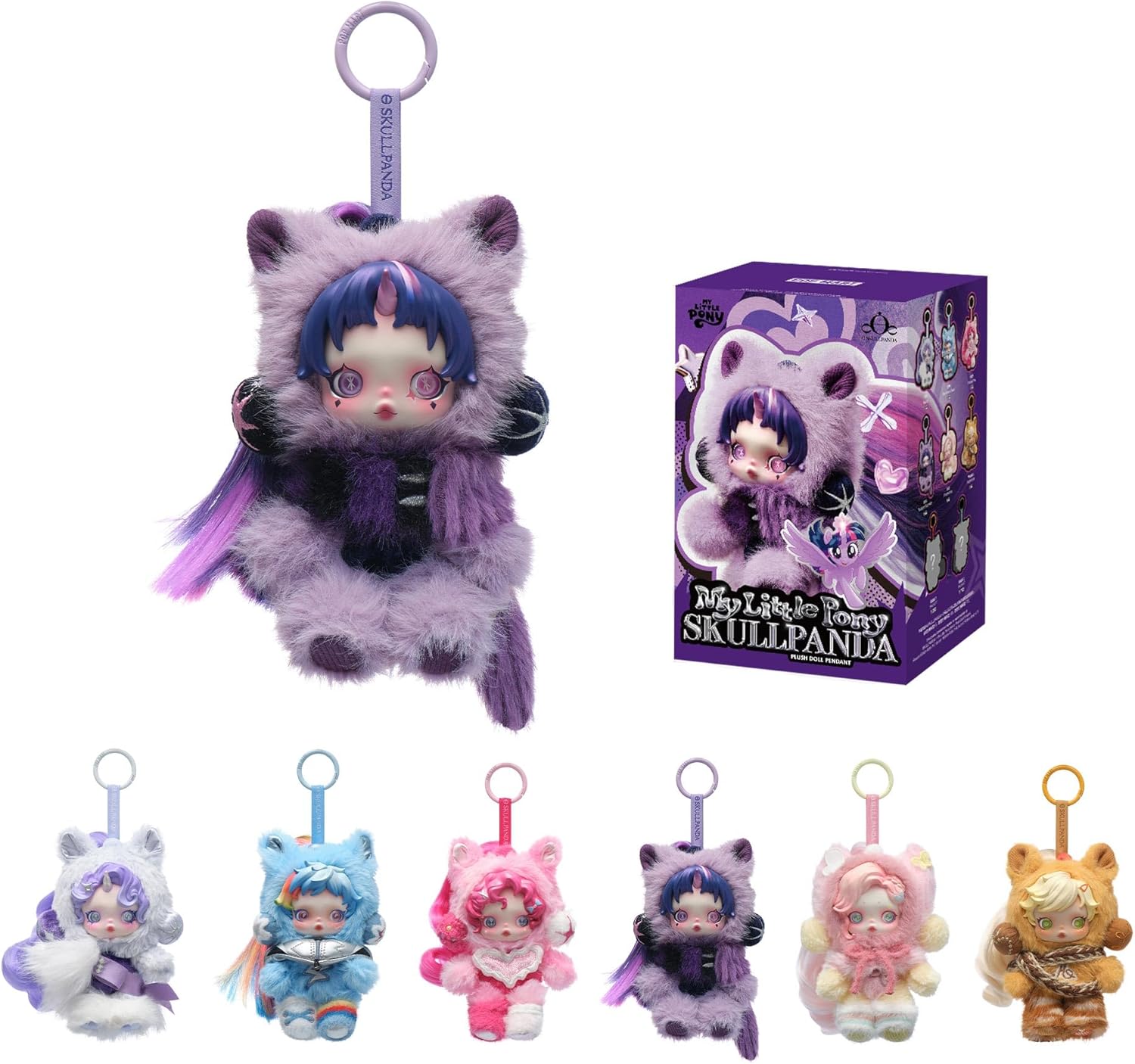 POP MART SKULLPANDA × My Little Pony Series Plush Doll Cute Keychain Blind Box Mystery Box Figures, Collectible Toys Bag Charms, Holiday Birthday Gifts for Girls and Boys, Single Box