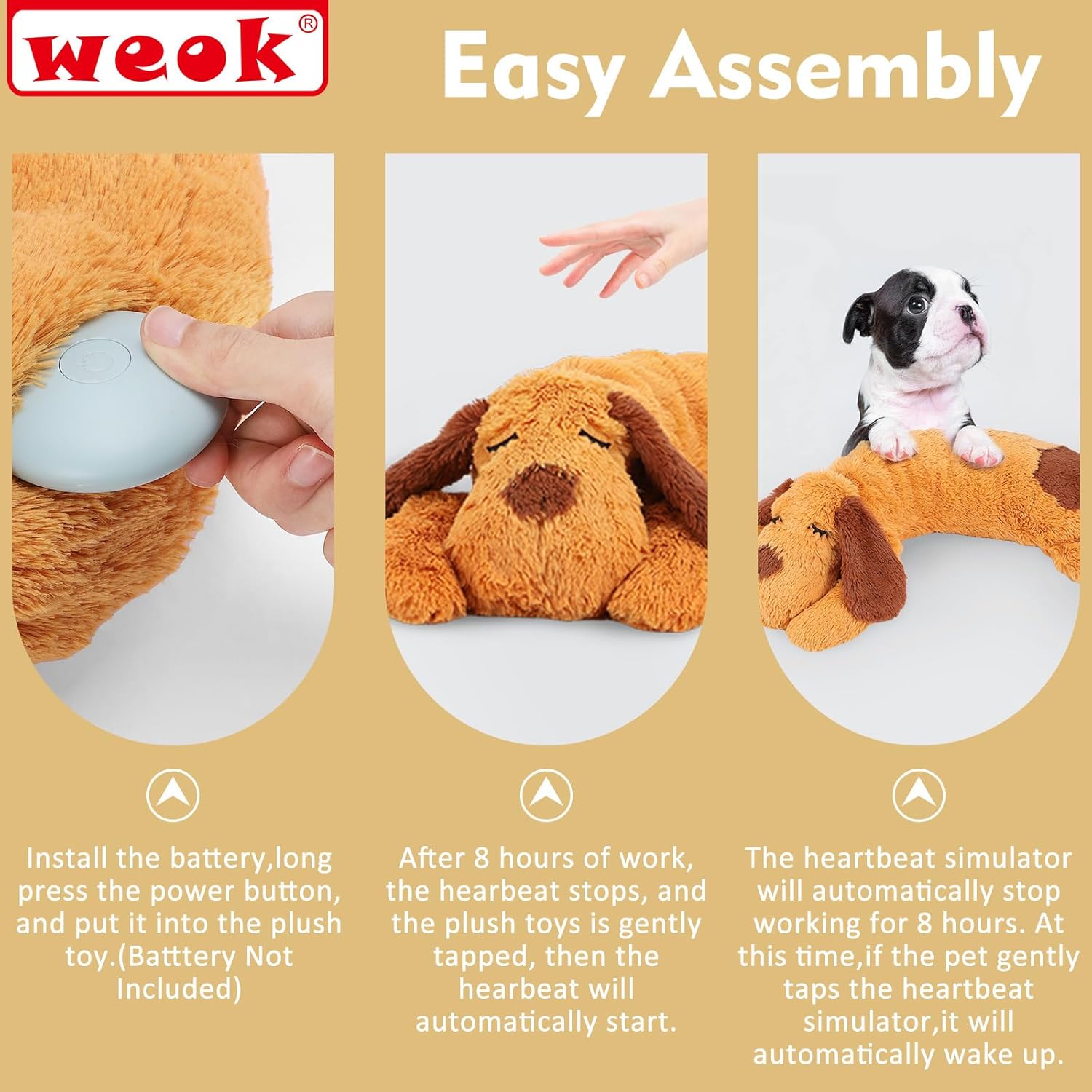 WEOK Heartbeat Puppy Toy, Comfort Cuddler Pillow, Dog Anxiety Relief Calming Aid,Heartbeat Stuffed Toy for Dogs,Puppy Heartbeat Toy Sleep Aid,Dog Heartbeat Toy for Pet - Image 6