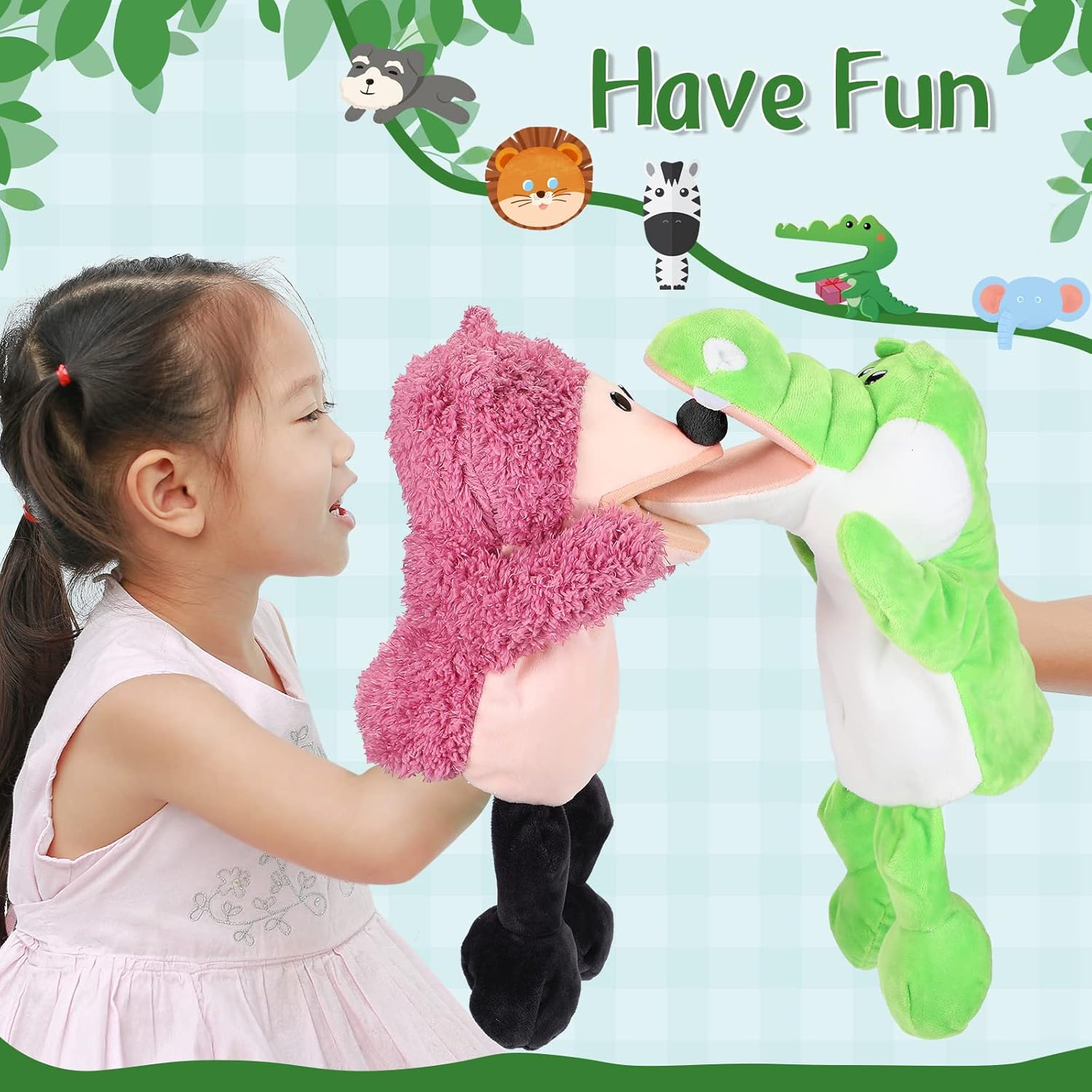 Wettarn 10 Pcs Animal Hand Puppets 12 Inch Soft Plush Lion Orangutan Giraffe Tiger Pig Elephant Plush Hand Toddler Puppets for Boys and Girls Kids Storytelling, Teaching, Role Playing(Lovely Style) - Image 5