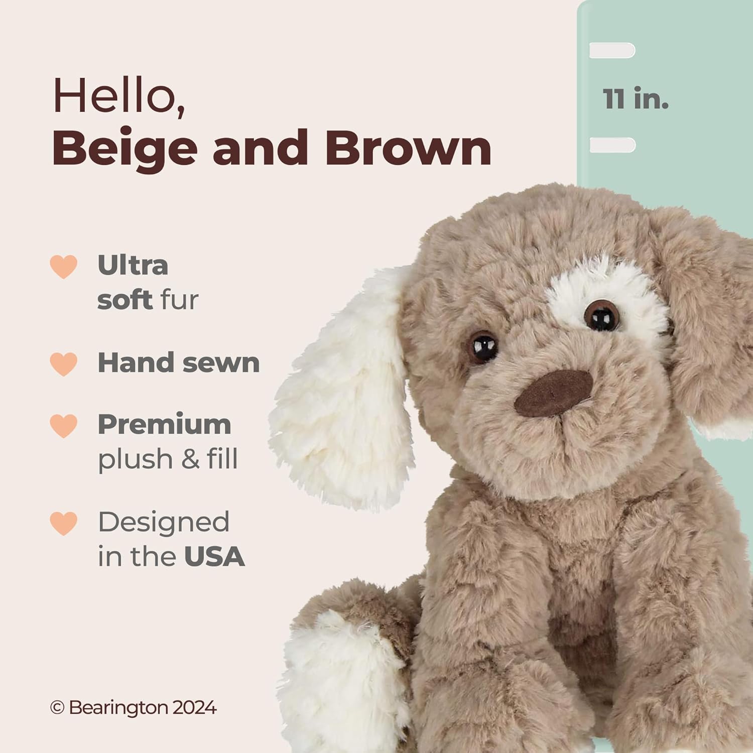 Bearington Pal Dog Stuffed Animal Plushies - 11" Realistic Dog Plush Stuffed Animals with Floppy Ears and Expressive Face - Soft Beige and Brown Lifelike Puppy Plush Toy Gift for Toddlers and Kids - Image 2