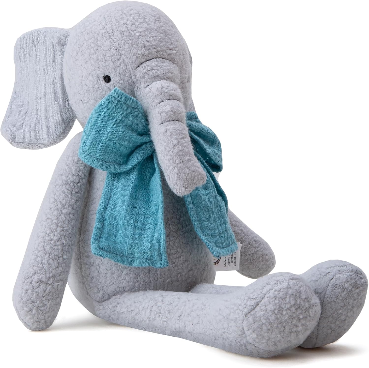 Stuffed Animal Organic Cotton Baby Plush Toys, 9” Organic Sitting Elephant with Rattle Soft Cuddly Toy for Boys and Girls - Image 2
