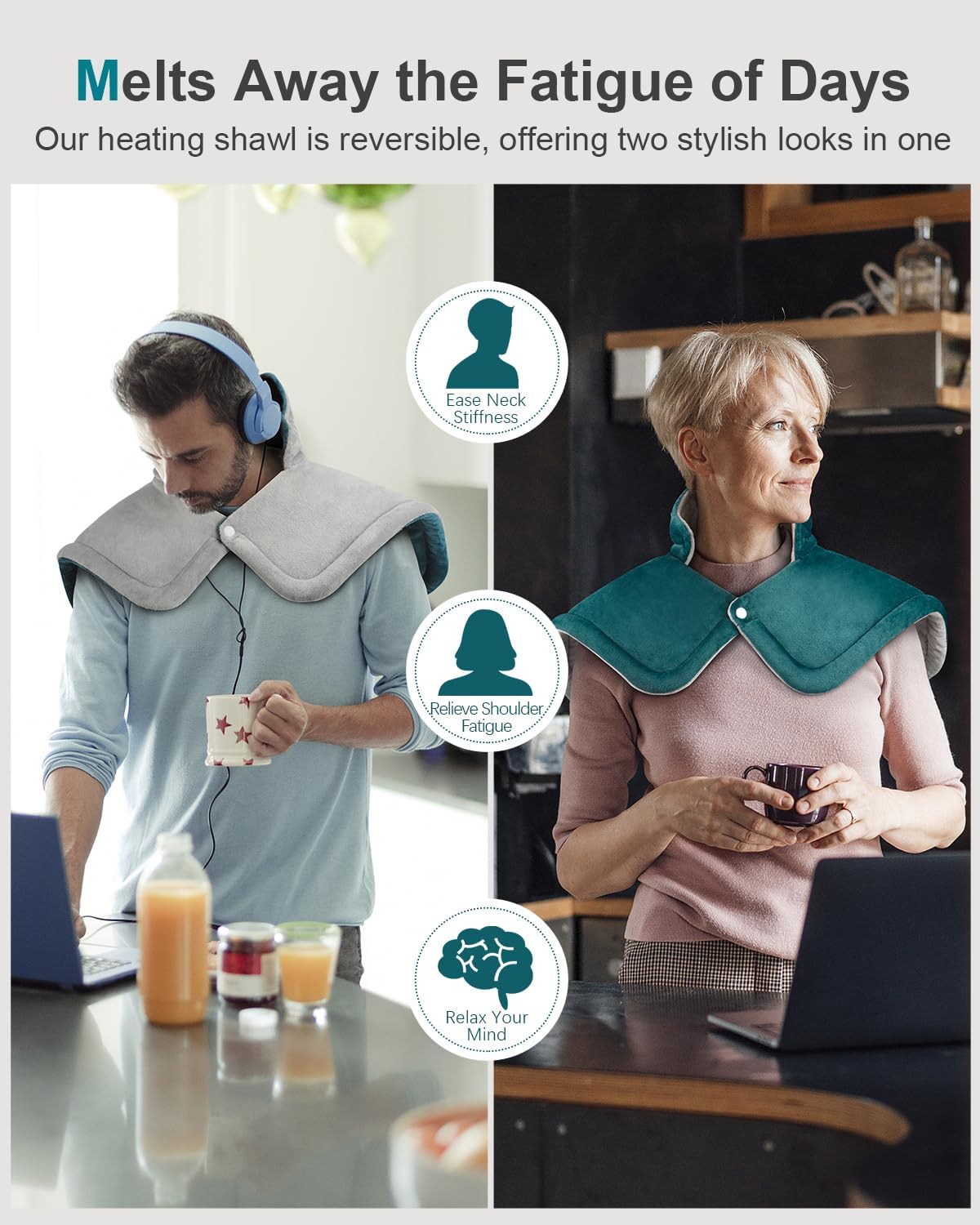 Neck Heating Pad, Upgraded PTC+NTC Even Heating, Heat Pad for Neck Shoulders Back, Versatile Electric Heated Neck Wrap for Full-Body Relax, Birthday Gifts for Women Men, Mothers Day Gifts for Mom Wife - Image 8