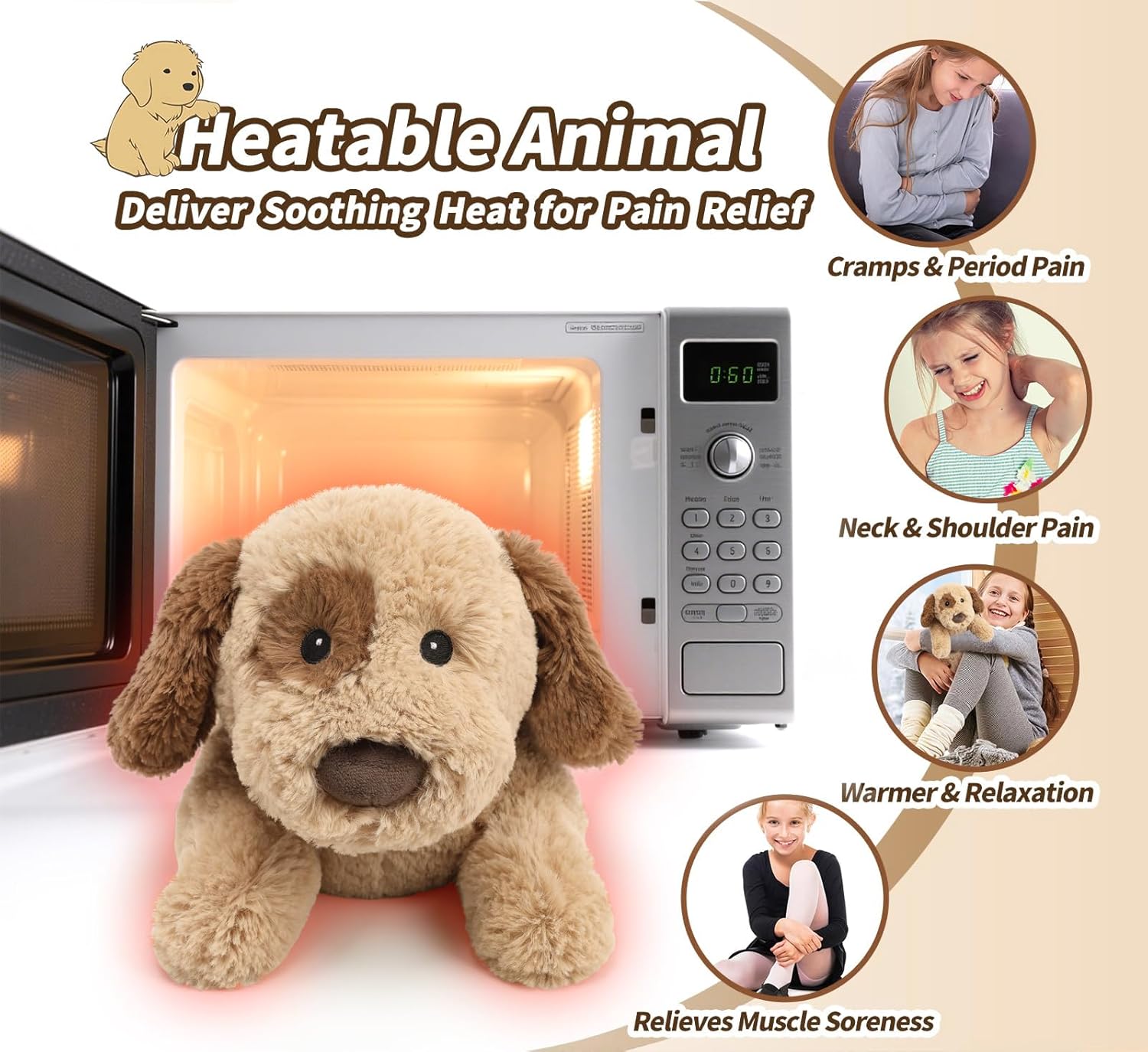 Dog Stuffed Animals, Microwavable Stuffed Animal Adorable Fluffy Puppy Plush for Warmth Comfort, Heatable Coolable Lavender Scent Dog Plush Toy, Cute Soft Puppy Plushies for Kids Boys Girls Adult Gift - Image 5