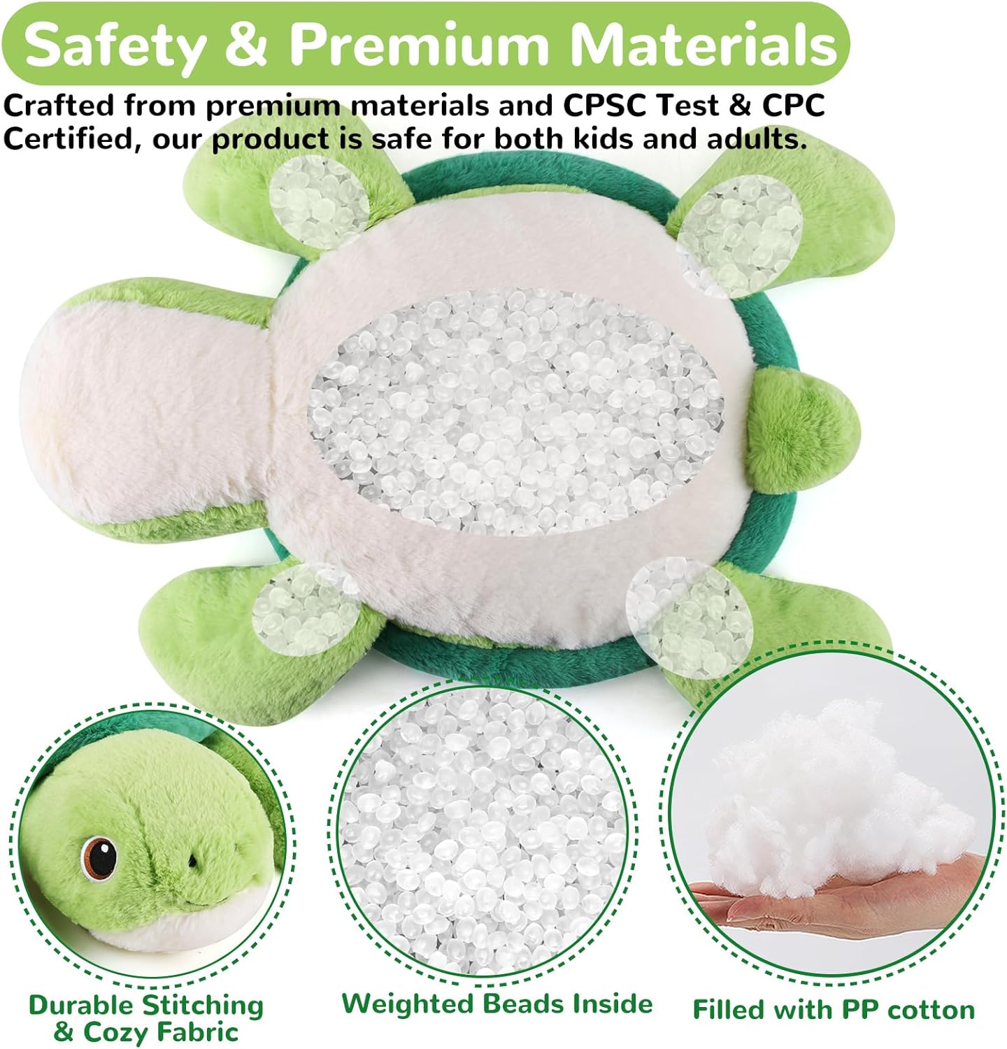 gnomantic Turtle Weighted Stuffed Animals - 22 Inch 4.5 Pounds Weighted Plushies Sea Turtle Stuffed Animal - Big Tortoise Plush Pillow - Cute Plush Toys Gifts for Kids & Adults (22" 4.5 lbs) - Image 4