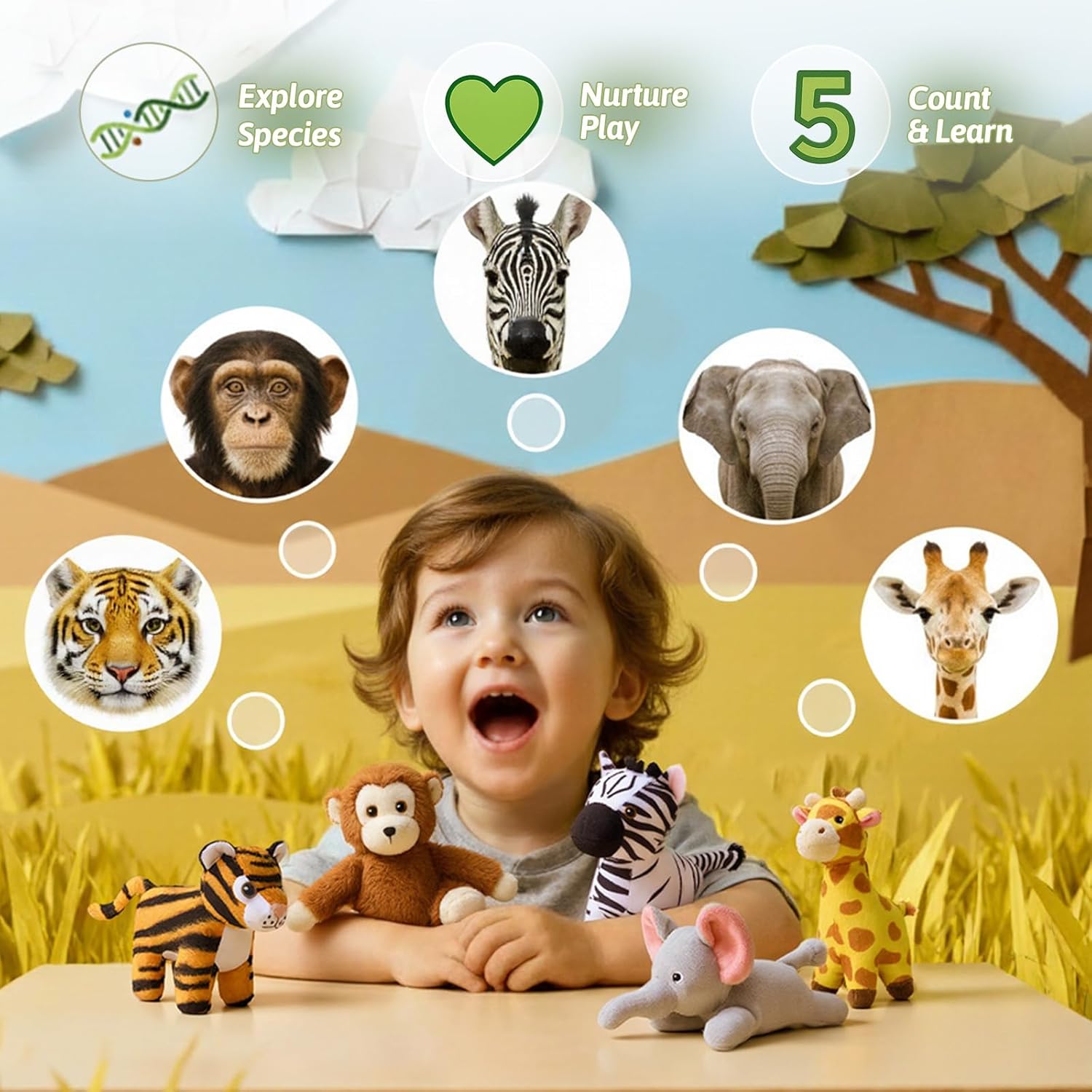 OUOZZZ 1 2 3 Year Old Toys - Mini Zoo Stuffed Animals Set – Interactive Plush Toys for Babies & Toddlers, Travel-Friendly & Huggable, Portable Gift, Safe & Washable 9.8" - Image 5