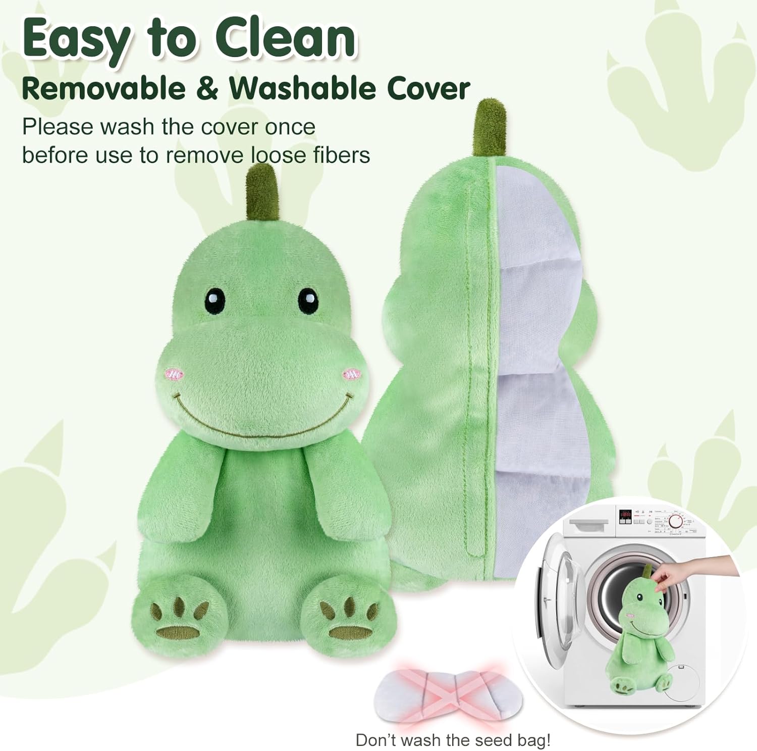 Dinosaur Microwavable Heating Pad for Belly, Neck & Shoulders, Heatable Plush with Moist Heat, Removable Plush Cover, Unscented Natural Fill, Adorable Surprise Present, 6.88" x 10.6", 1.46 lb - Image 3
