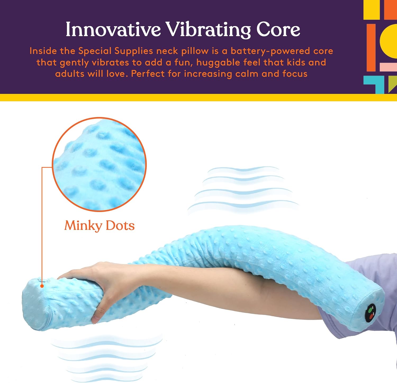 Special Supplies Sensory Vibrating Neck Pillow for Kids and Adults Plush Velvet Soft Cover with Textured Therapy Stimulation, Mind and Body Calming Relaxation - Blue - Image 3