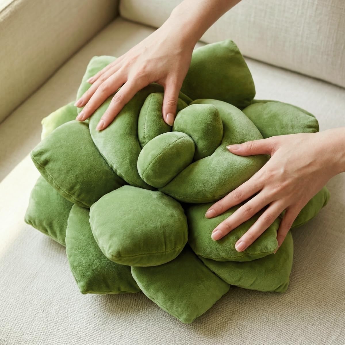 Green Philosophy Co. Succulent® Pillow 16" – Soft 3D Decorative Flower Throw Pillow, Unique Olive Green Plush Flower Cushion, Perfect for Couch, Sofa, Bedroom Decor, Gift for Plant Lovers - Image 2