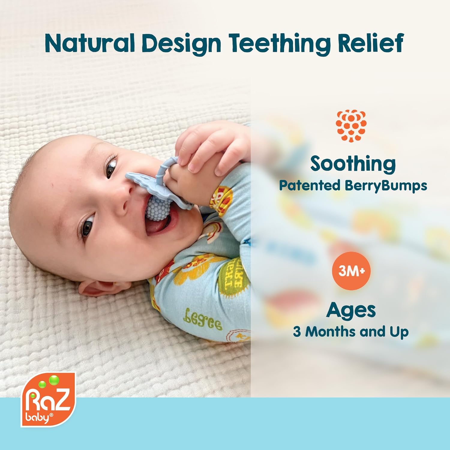 RaZbaby Sloth RaZbuddy w/RaZberry Teething Relief Pacifier – Soothes Sore Gums w/Nature-Inspired Texture, 100% BPA-Free Silicone Teether, Detachable Stuffed Animal – 3 Months+ Teether, Tan - Image 3