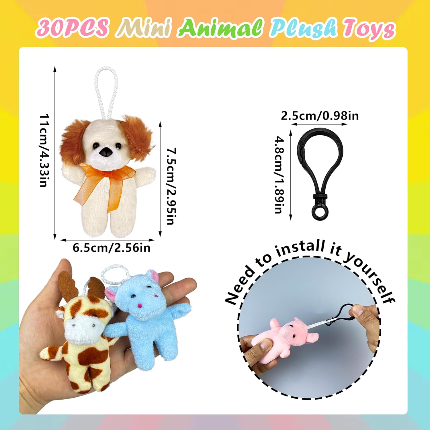 XIPEGPA 30PCS Mini Plush Animals Keychain Standing Jungle Animals Set Fox Plush Goodie Bag Fillers Carnival Treasure Box - Image 2