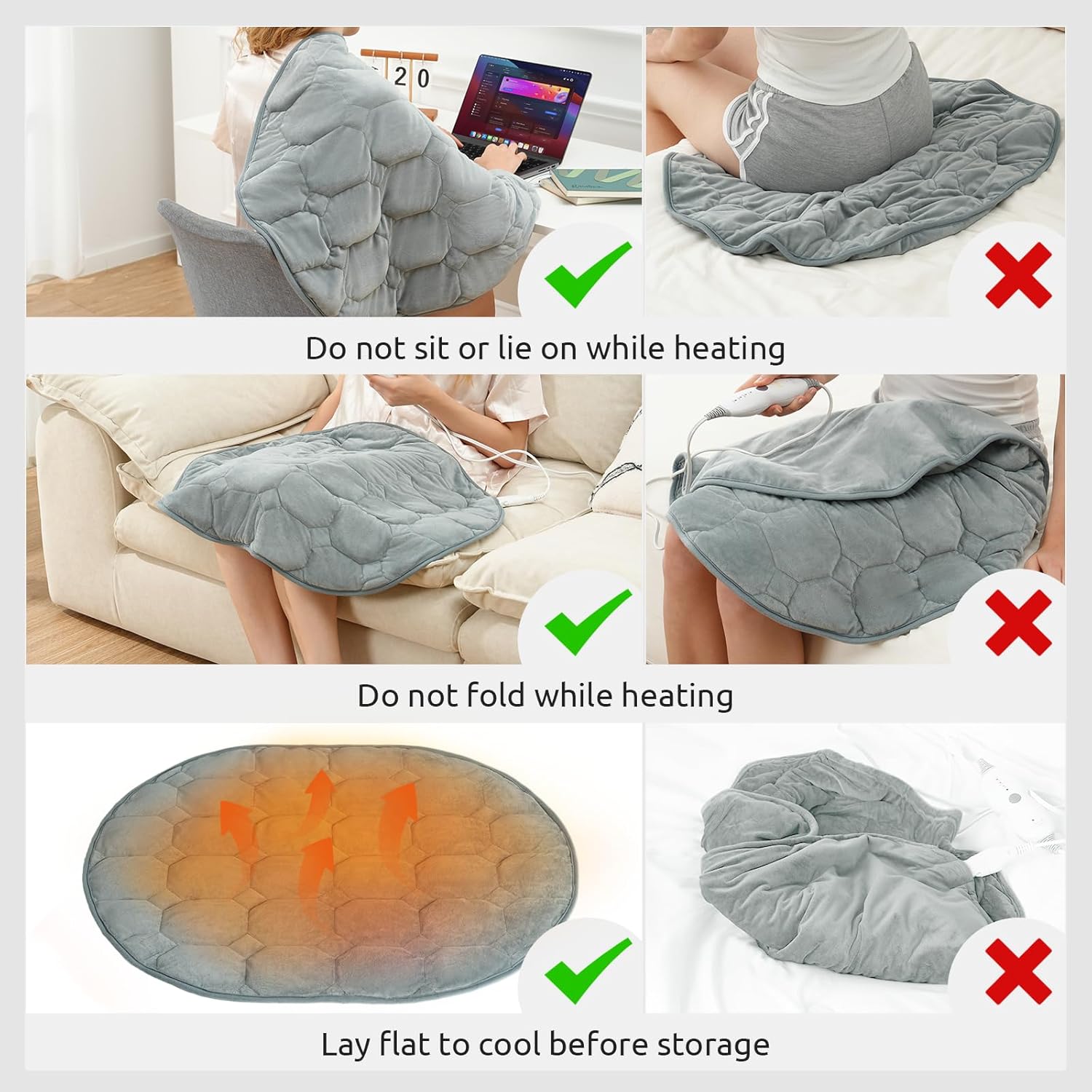 Drewin Weighted Heating Pad for Relax and Calm, Velvet-Soft 7 lbs Electric Lap Blanket for Neck Shoulders Back, Washable Warm Weighted Lap Blanket with 4 Heating Levels, 24" x 29", Grey - Image 6