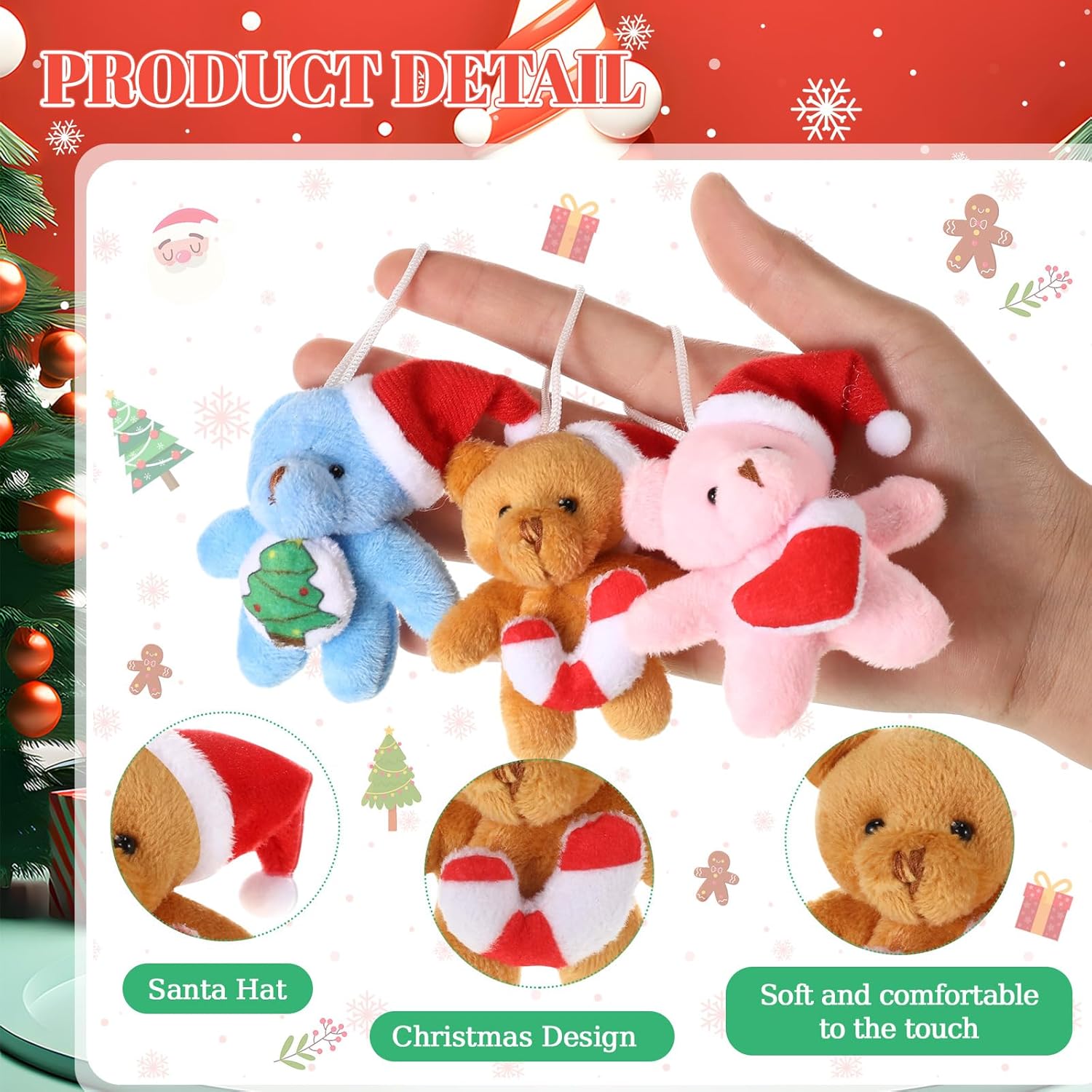Blueweenly 12 Pcs Christmas Plusies Mini Bear Stuffed with Santa Hat 2.8 Inches Christmas Animal Ornaments Toys Bulk for Kids Xmas Birthday Classroom Gifts Xmas Party Favors Stocking Fillers, 6 Styles - Image 4
