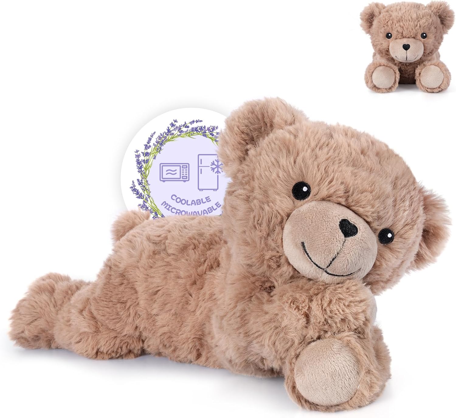 SuzziPals Heatable & Coolable Brown Teddy Bear Stuffed Animal, Microwavable Stuffed Animal Heating Pad for Period Cramps, Stuffed Teddy Bear Plush for Warmth & Comfort, Brown Bear Gifts for Kid