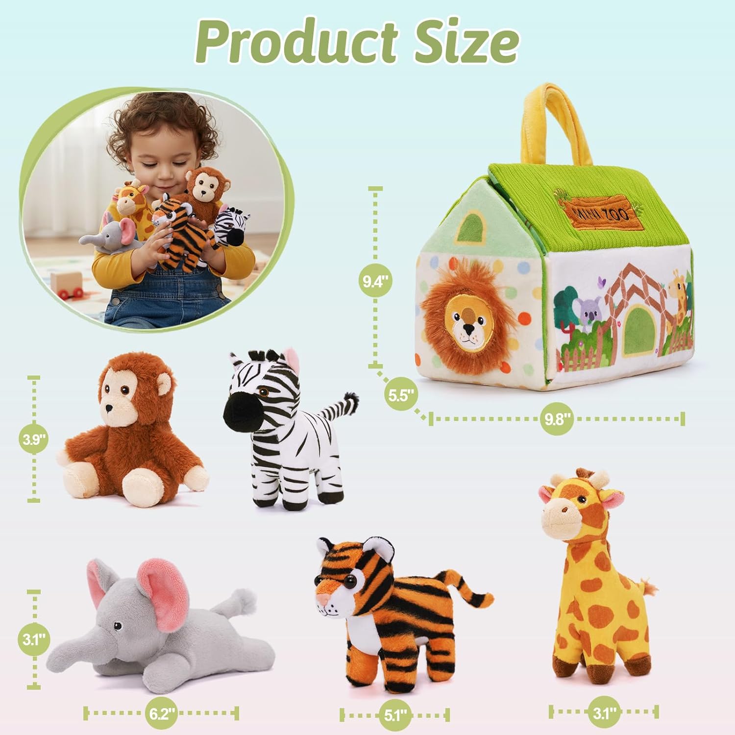OUOZZZ 1 2 3 Year Old Toys - Mini Zoo Stuffed Animals Set – Interactive Plush Toys for Babies & Toddlers, Travel-Friendly & Huggable, Portable Gift, Safe & Washable 9.8" - Image 3