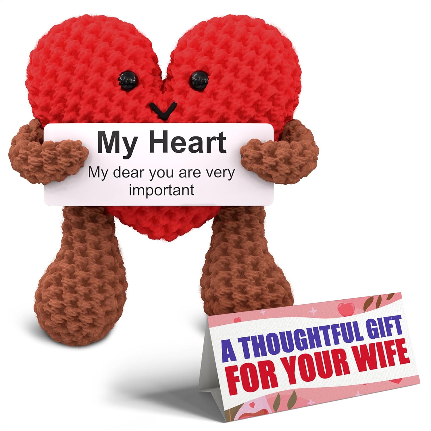 Reluen Heart Plush Gift for Her, Him - Mom Day Gifts Crochet Plushies Stuffed Hearts for Wife | Crochet Heart Soft Knitted Encouragement Support Keepsake for Girlfriends, Mother, Wife