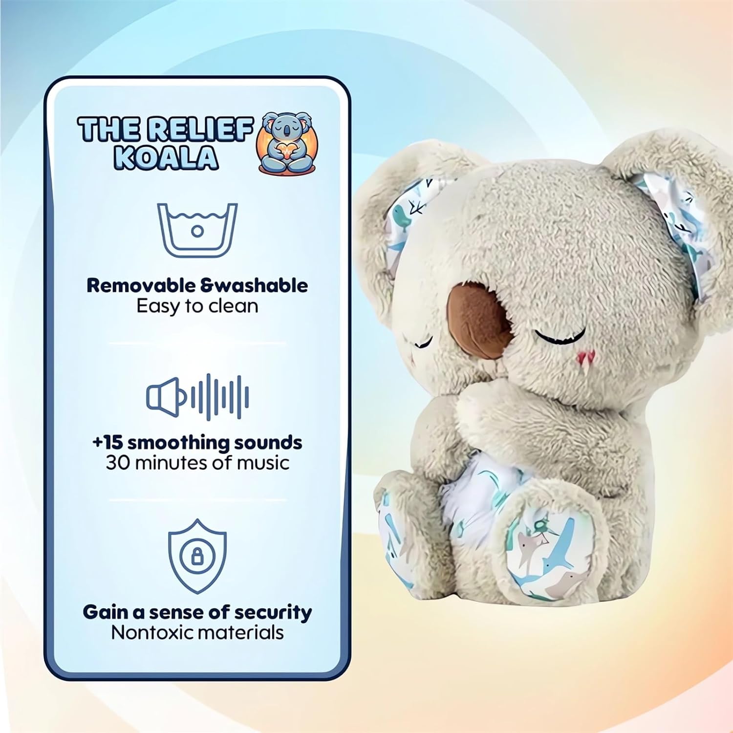 The Relief Koala Sleeping Plush Breathing, Koala Breathing Stuffed Animal Evoraco Soothing Evora Anxiety Relief Koalas Calm Sleeping Buddy Mush Plush with Heartbeat (1PC) - Image 4